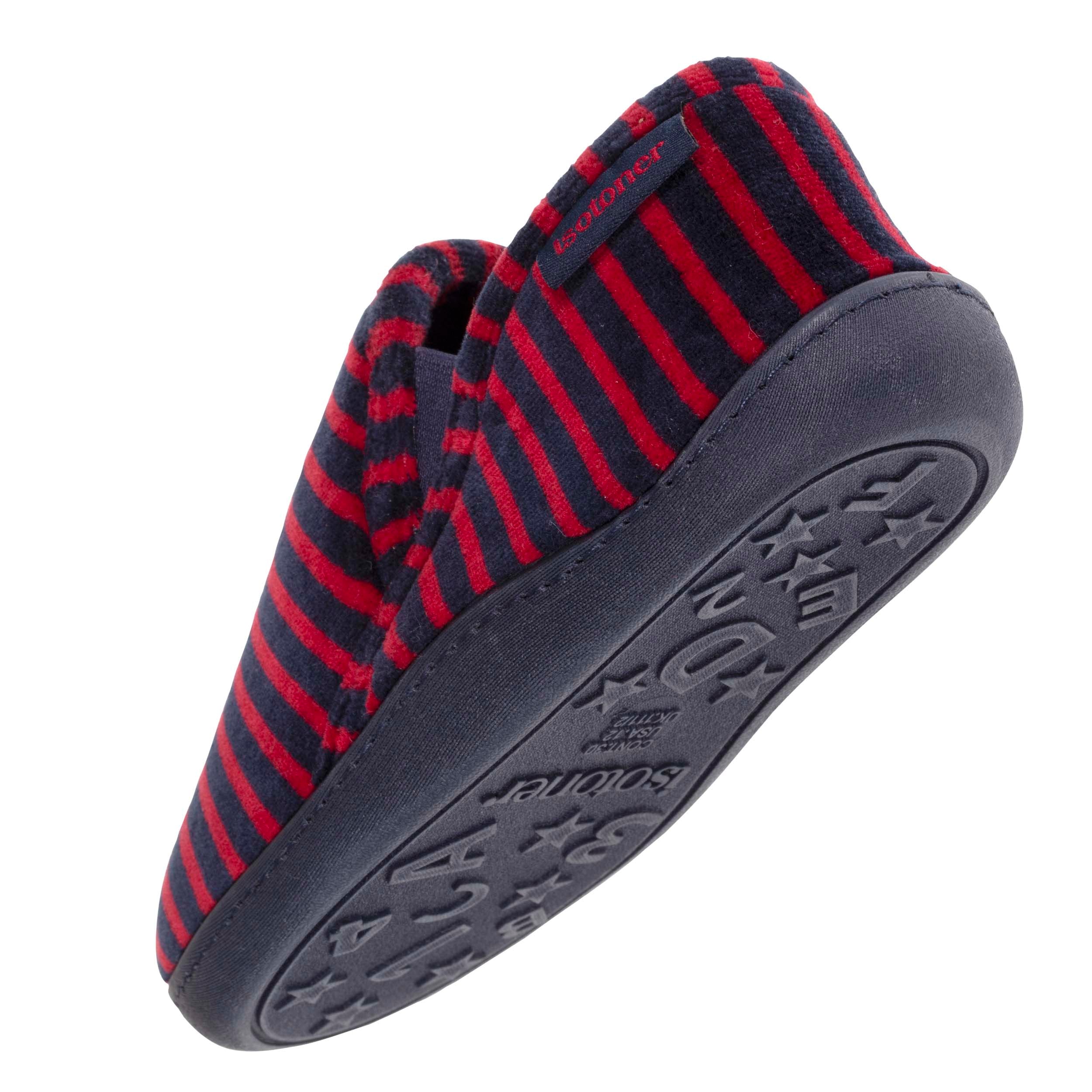 isotoner-chaussons-mocassins-enfant-rayures-bordeaux-marine-velours-coton image 5