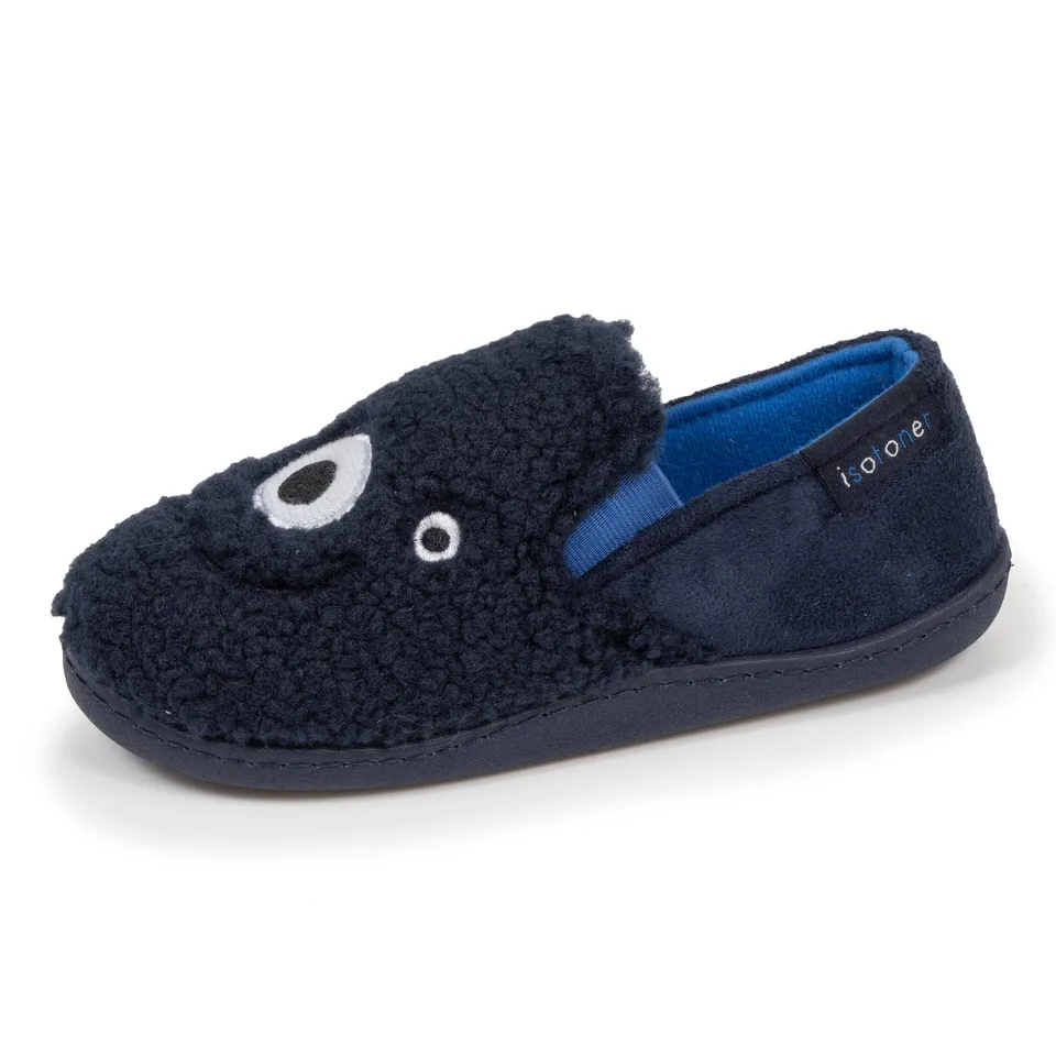 isotoner-chaussons-mocassins-enfant-marine-monstre-sherpa-antid-rapant image 1