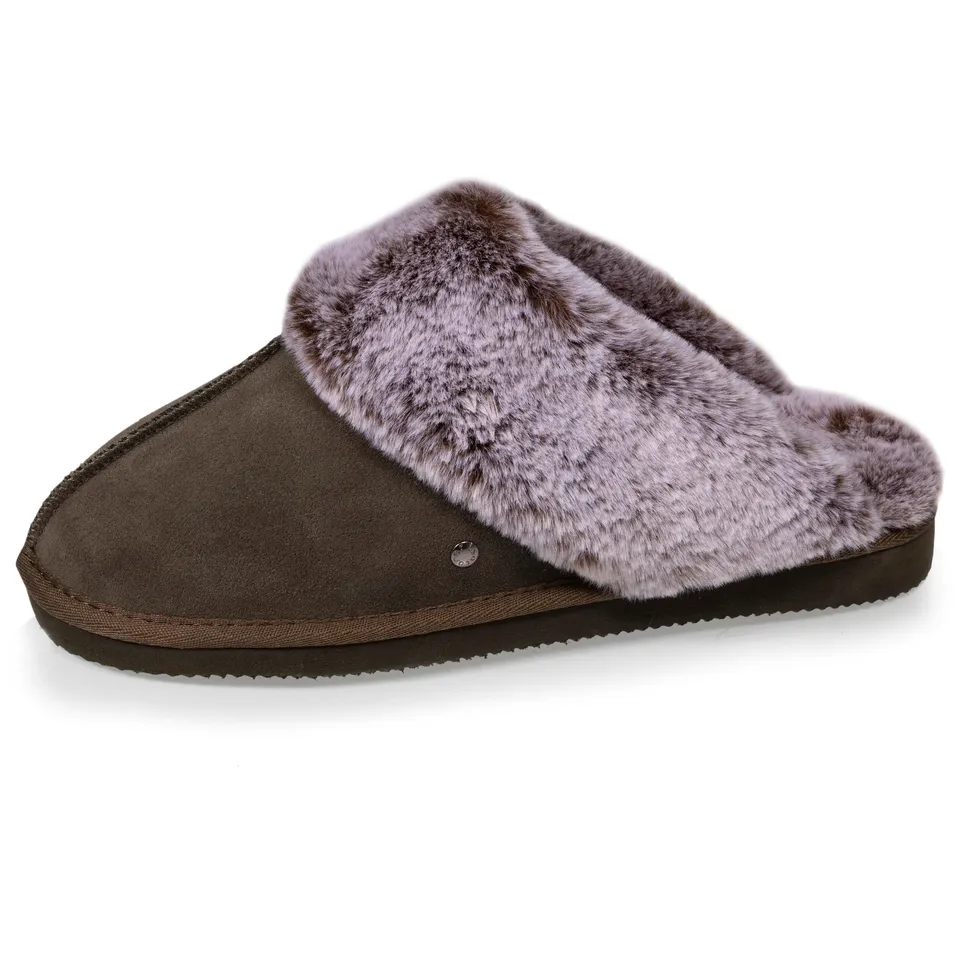 isotoner-chaussons-mules-en-cuir-femme-kaki image 1