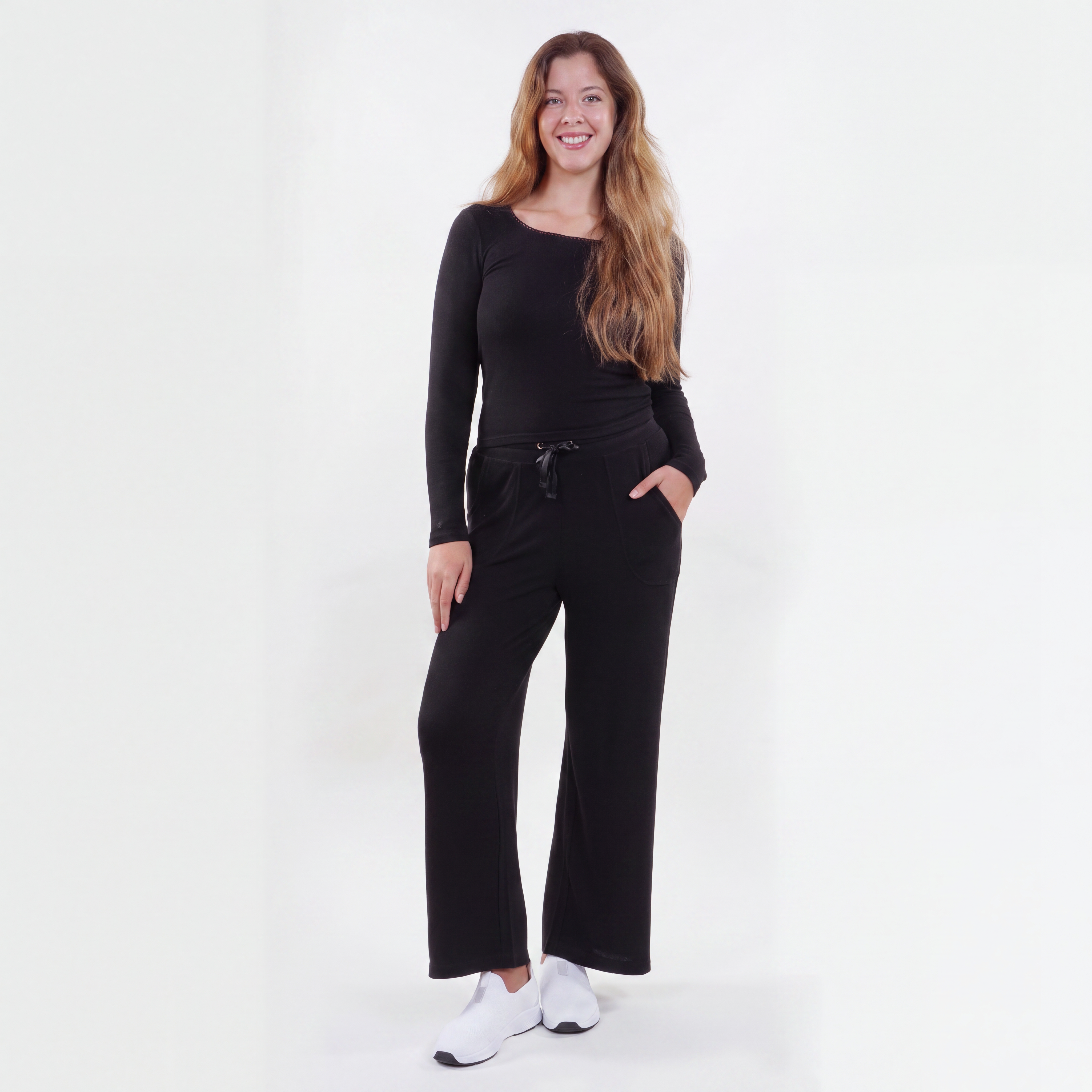 isotoner-pantalon-large-femme-noir-viscose-ecovero image 3
