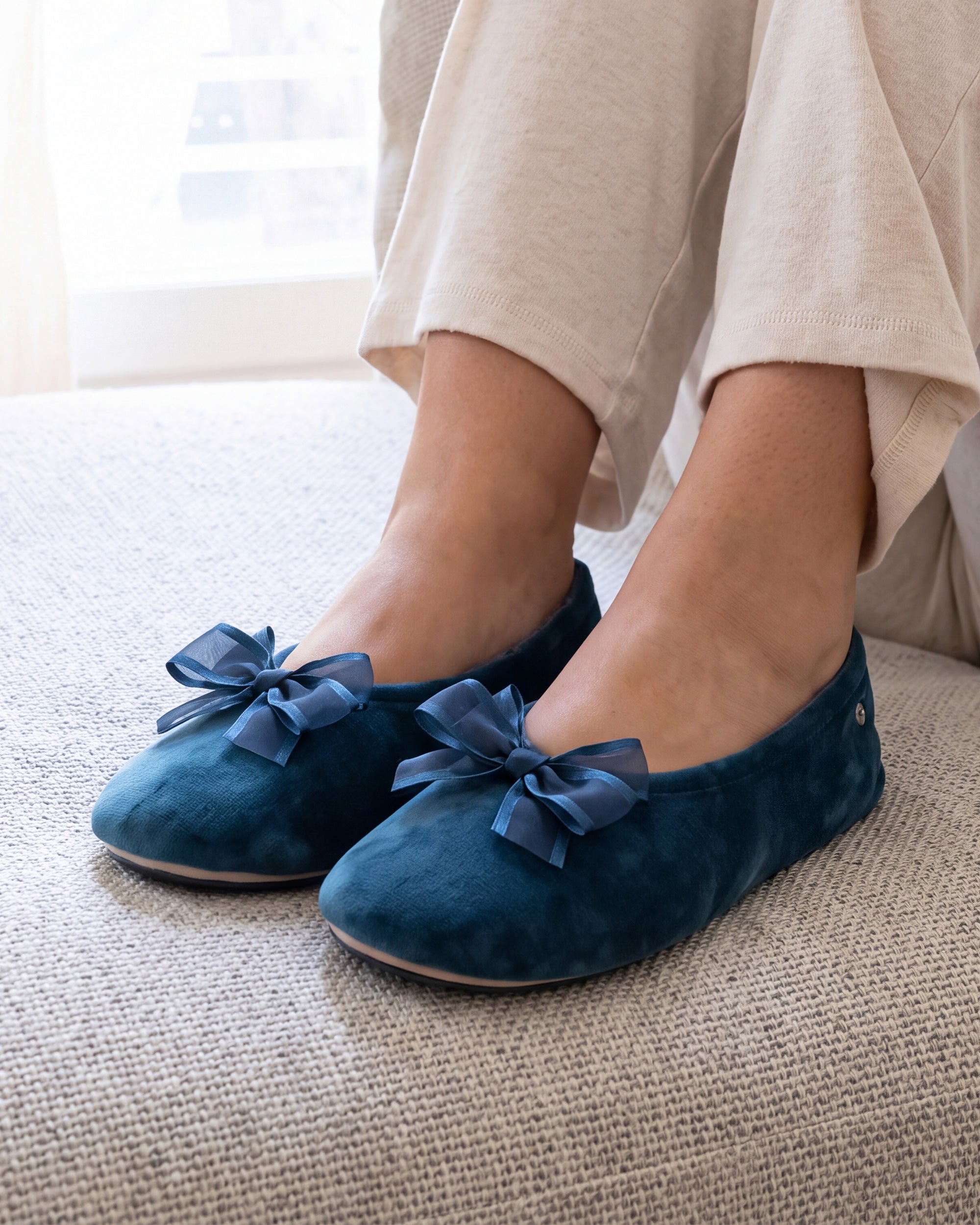 isotoner-chaussons-ballerines-femme-tulle-bleu-canard image 2
