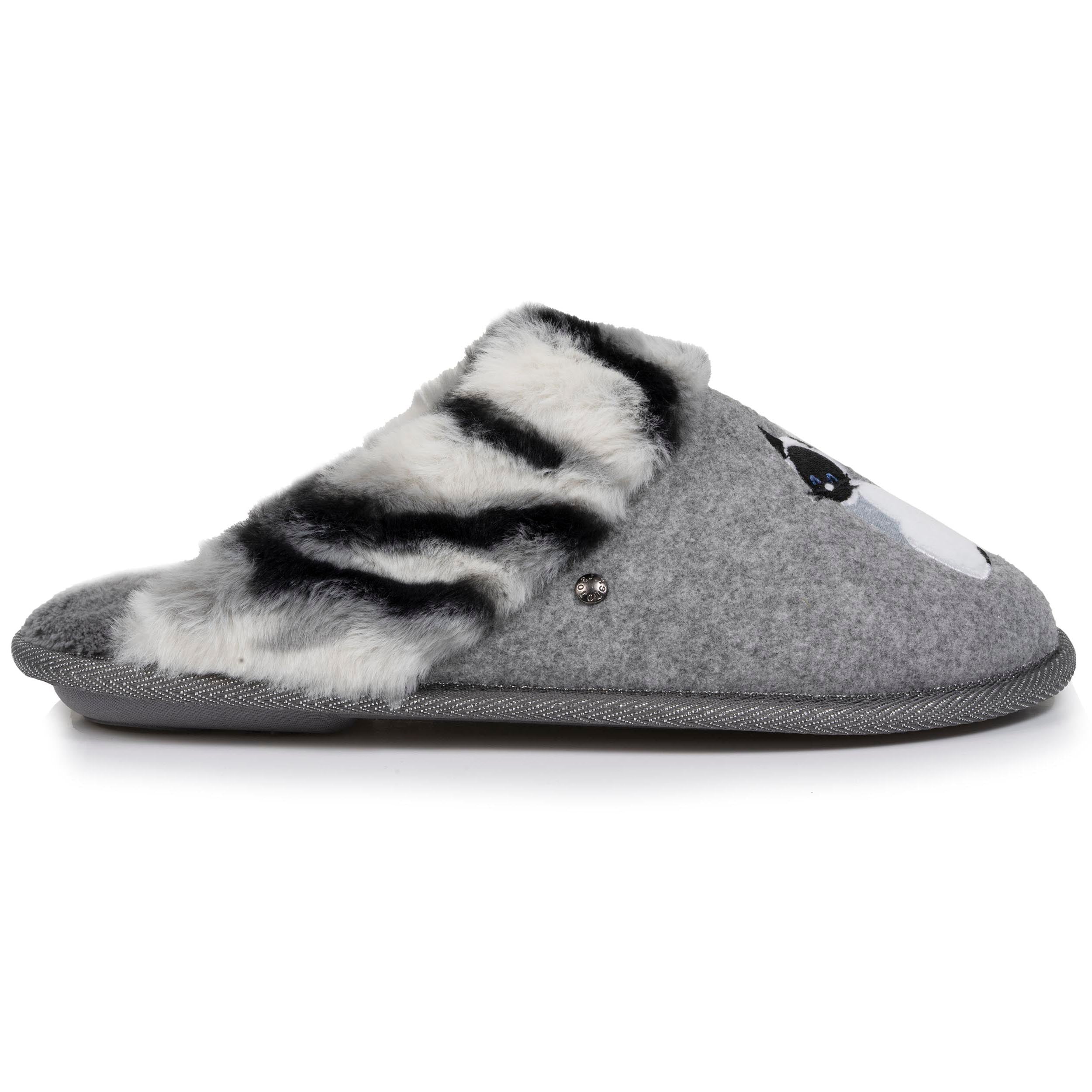 isotoner-chaussons-mules-femme-plates-chat-gris-feutrine-confort image 8