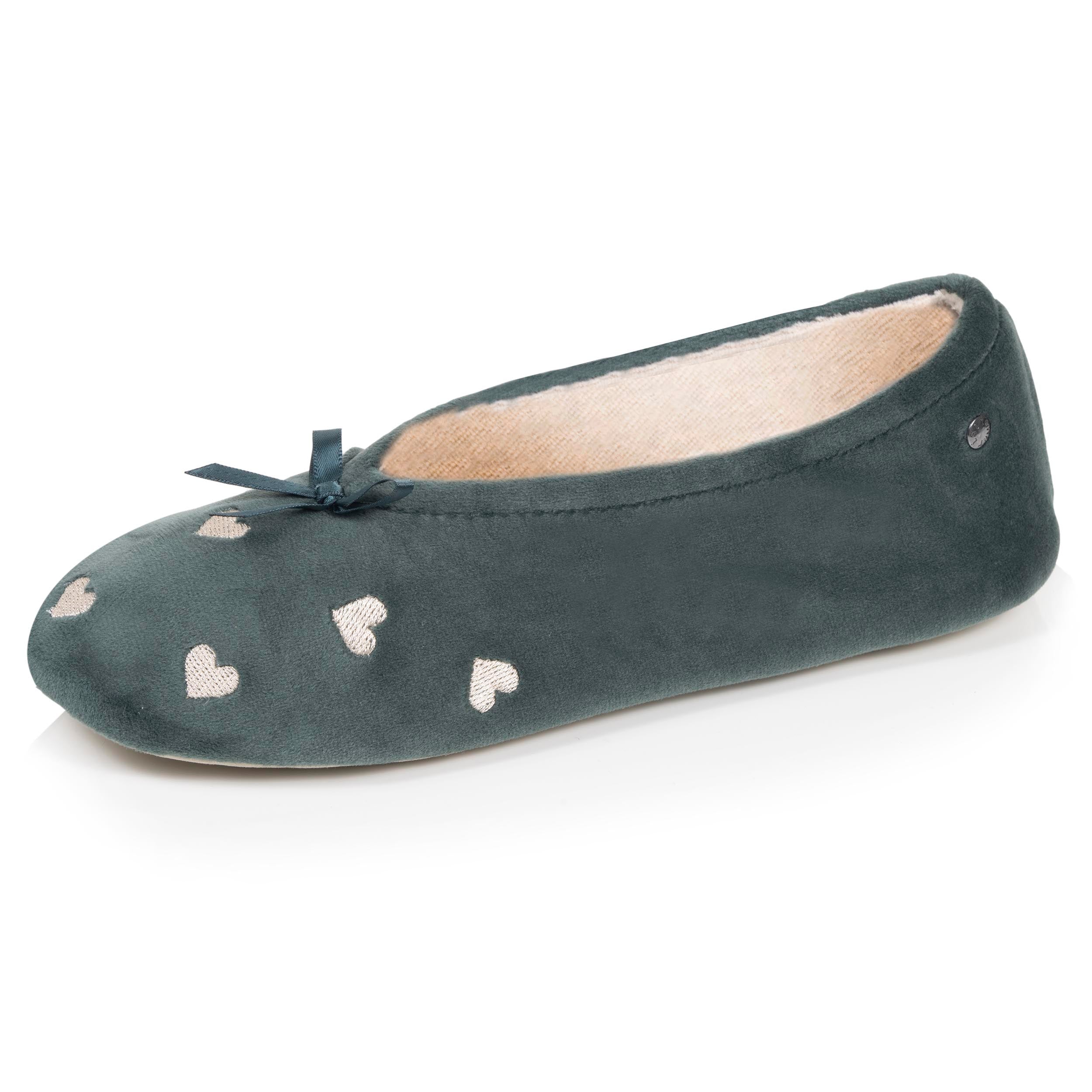isotoner-chaussons-ballerines-femme-grand-n-ud-sauge image 1
