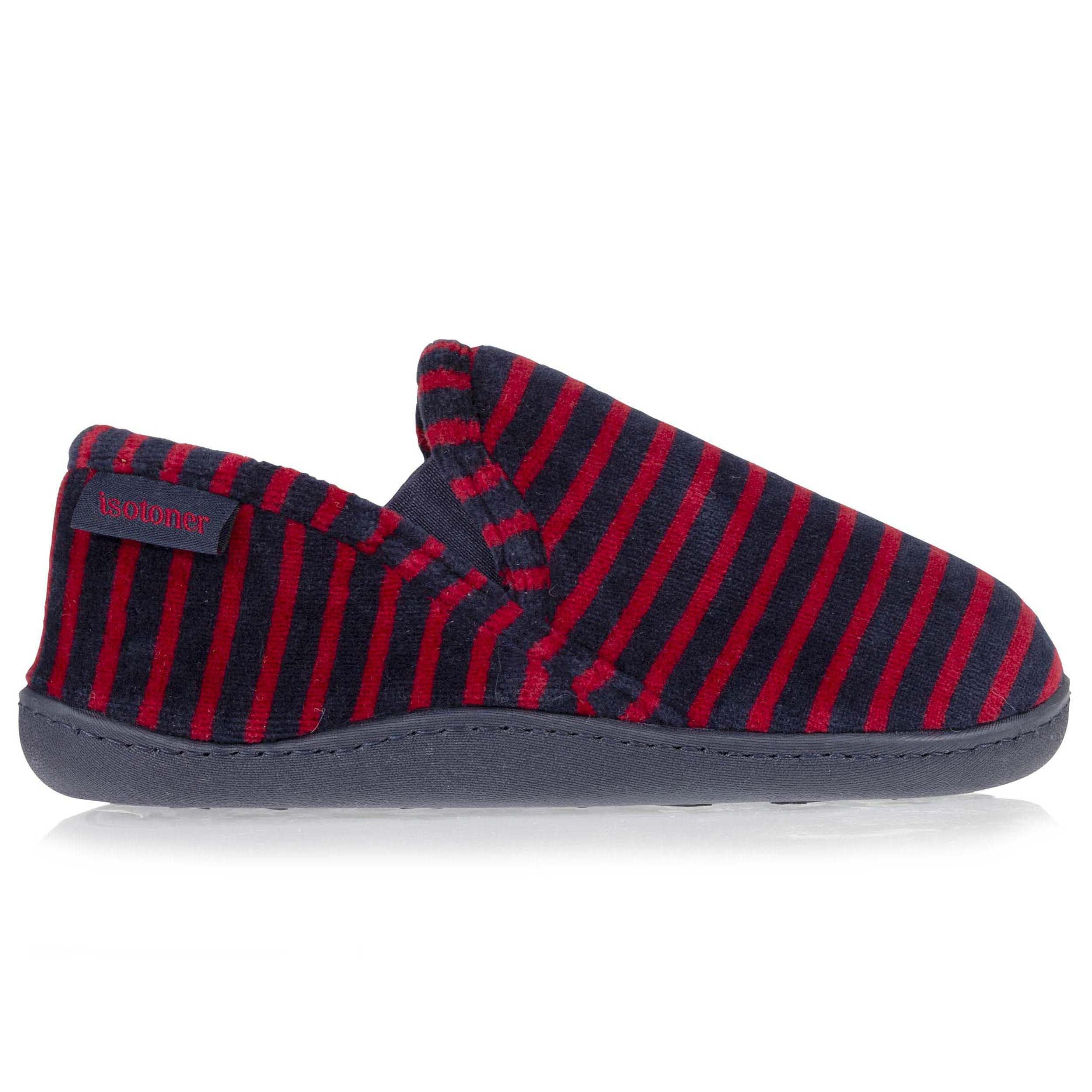 isotoner-chaussons-mocassins-enfant-rayures-bordeaux-marine-velours-coton image 8