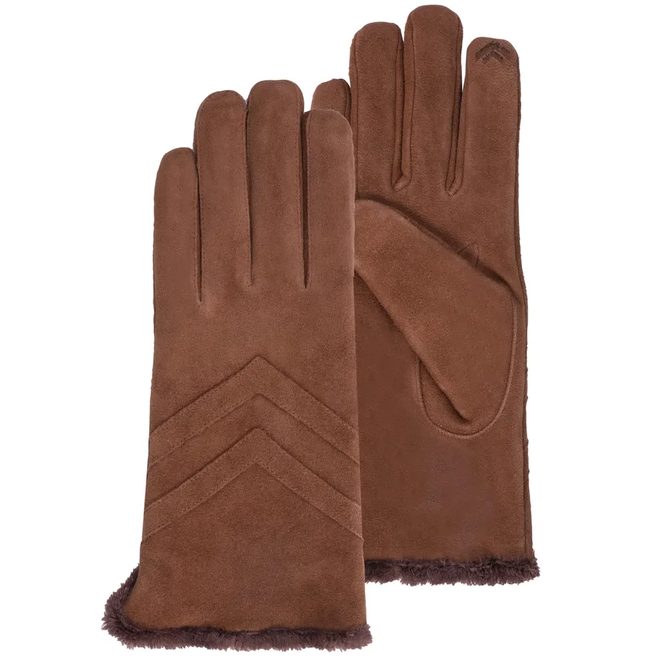 isotoner-gants-femme-tactiles-cuir-velours-cognac image 1