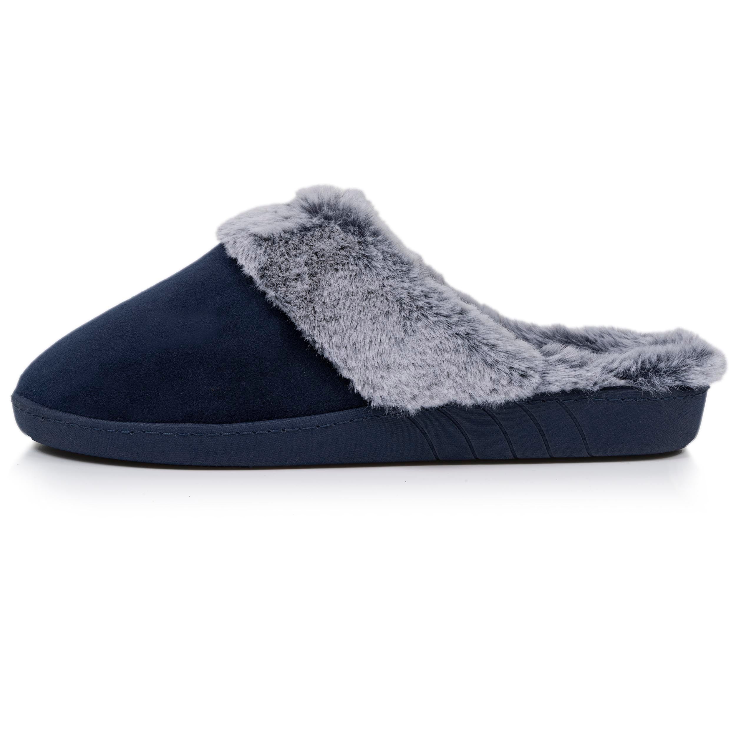 isotoner-chaussons-mules-femme-bord-fourr-marine image 4