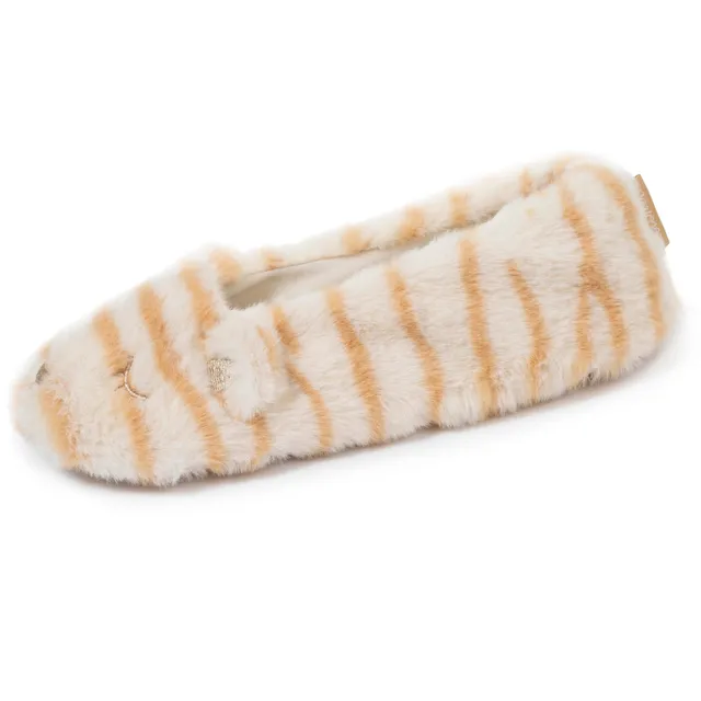 isotoner-chaussons-ballerines-femme-3d-beige-tigr-lion image 1