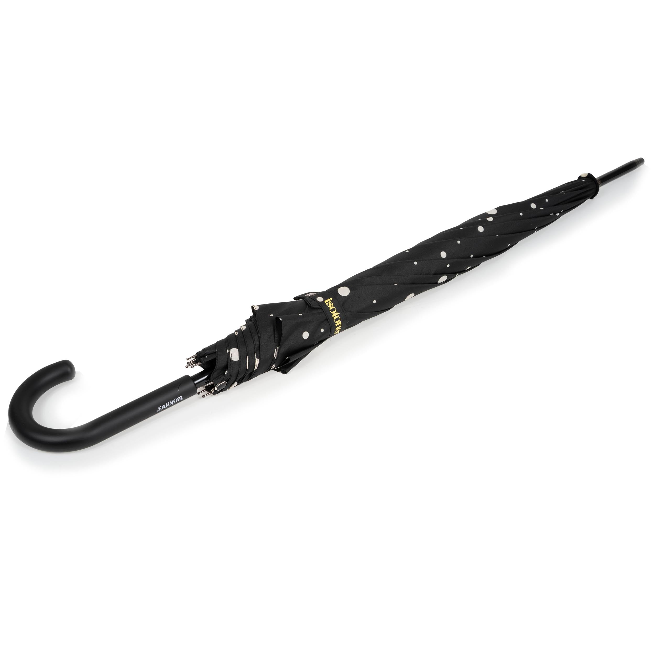 isotoner-parapluie-canne-auto-pois-noir-jaune-90-cm image 2