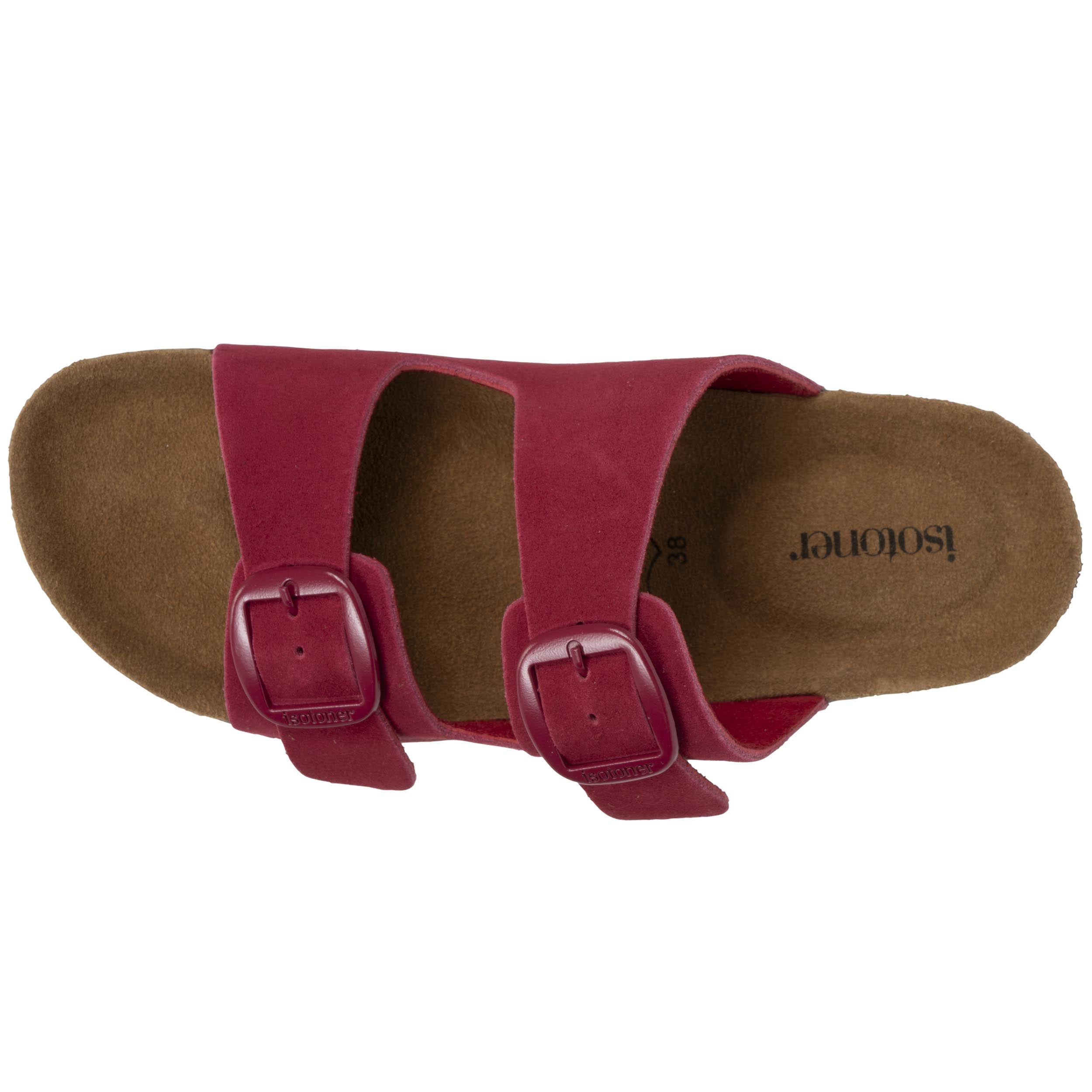 isotoner-mules-sandales-femme-double-bride-cuir-framboise-premium image 3