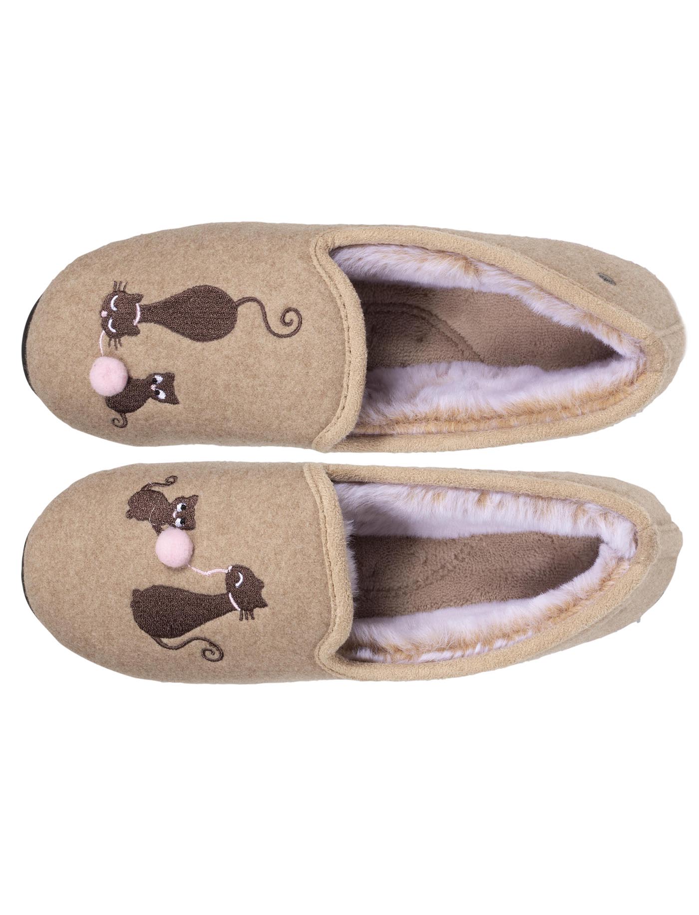 isotoner-chaussons-charentaises-femme-beige-broderie-chat image 7