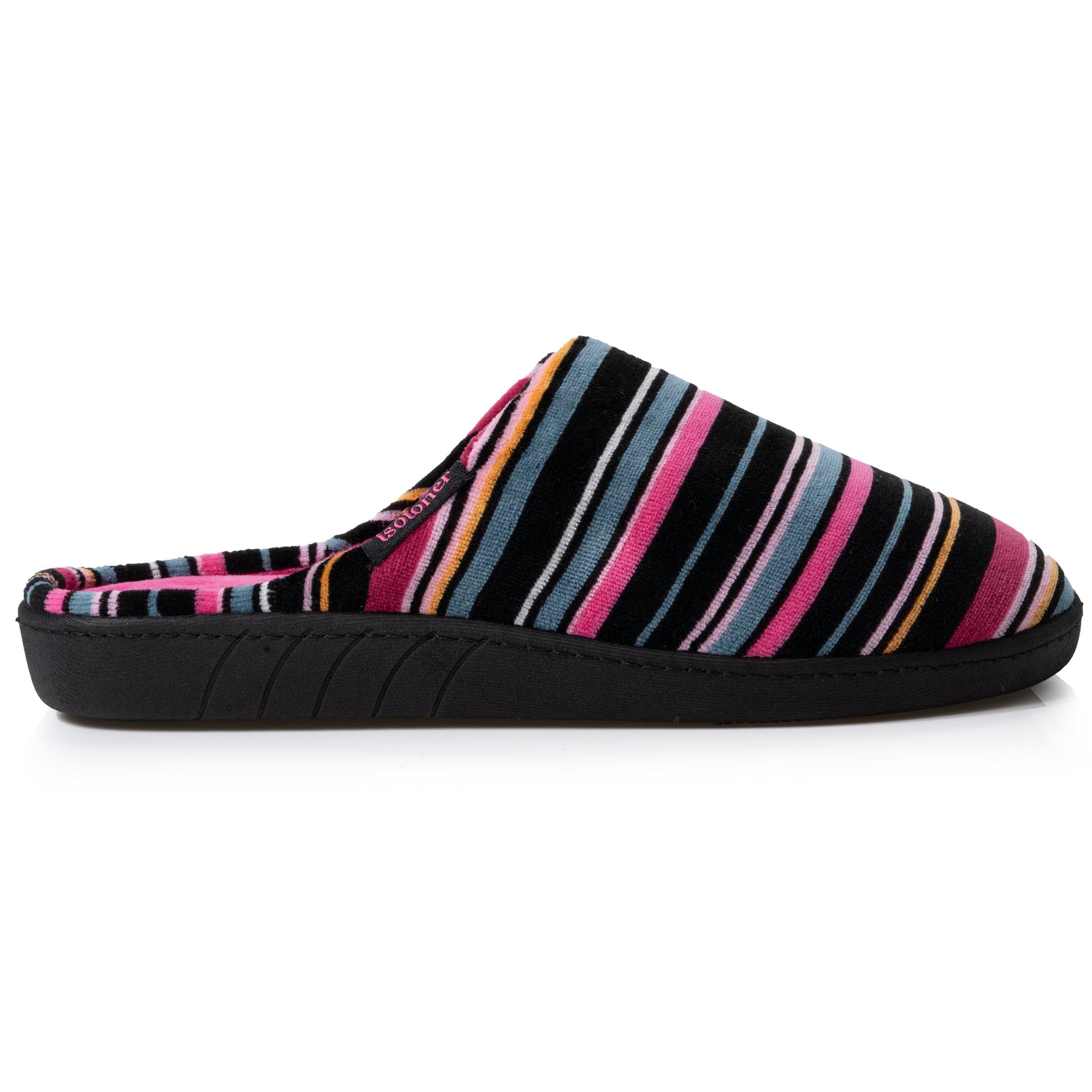 isotoner-chaussons-mules-femme-rayures-roses-m-moire-de-forme image 8