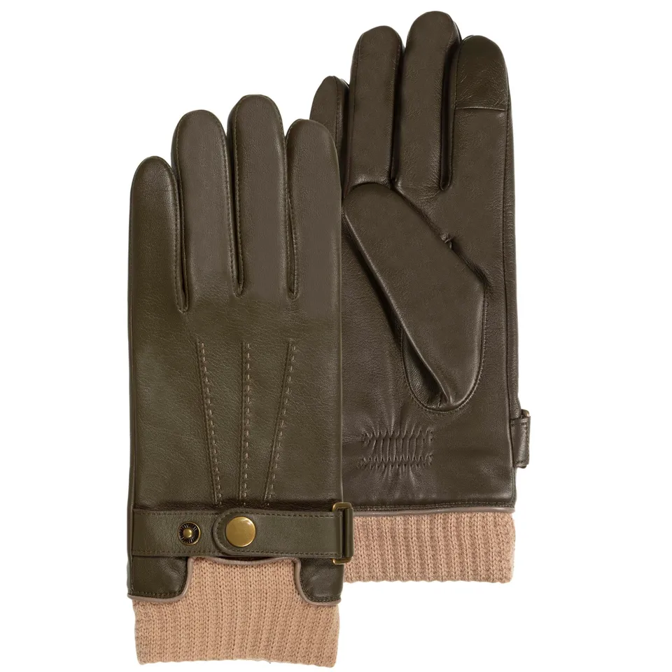 isotoner-gants-homme-tactiles-cuir-tricot-kaki image 1