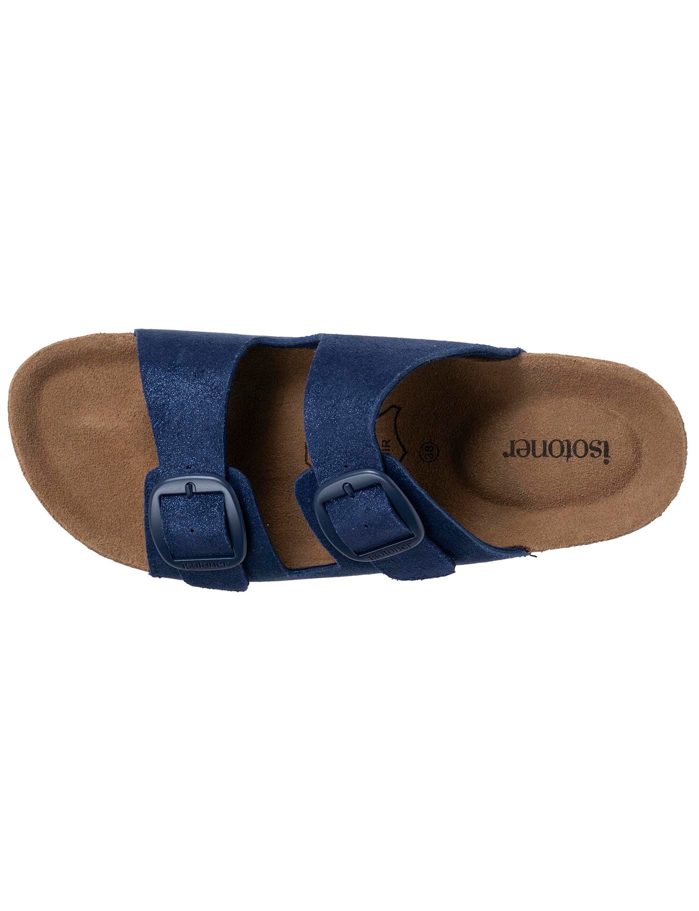 isotoner-mules-sandales-femme-double-bride-cuir-bleu-fonc image 7