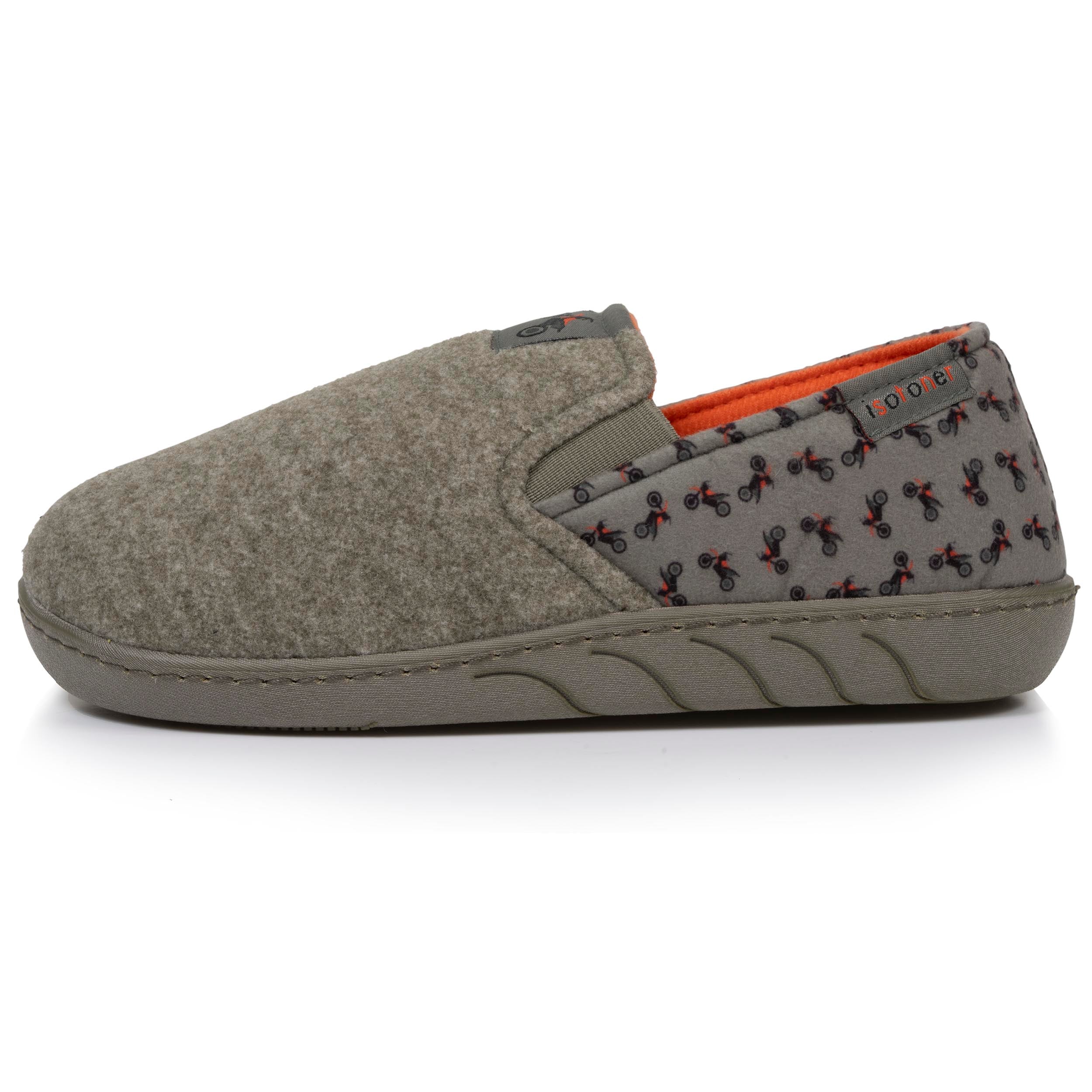 isotoner-chaussons-sans-g-nes-junior-motos-kaki-chin-semelle-gomme image 3