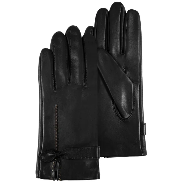 isotoner-gants-femme-cuir-d-agneau-n-ud-noir-doubl-s-soie image 1