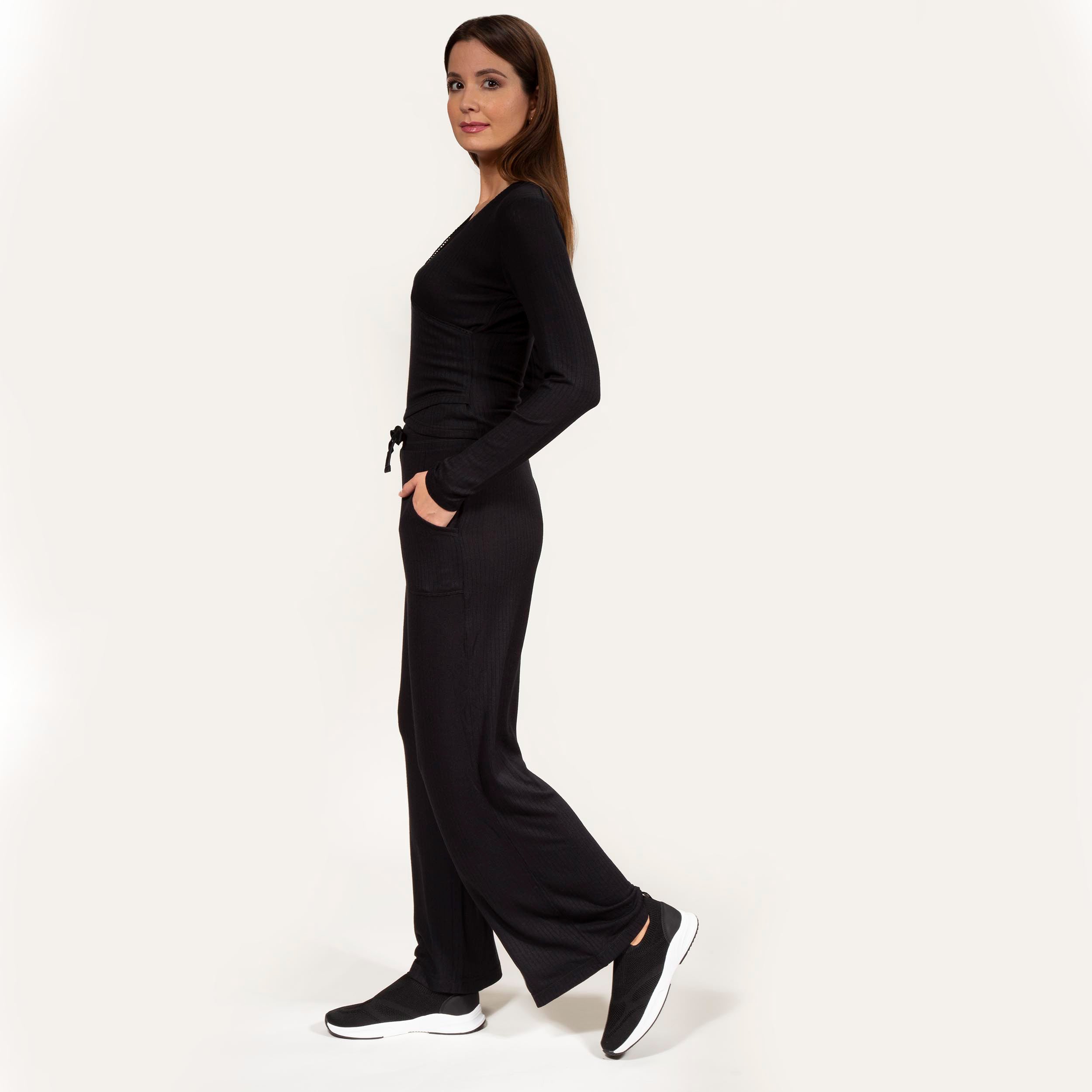 isotoner-pantalon-large-femme-c-tel-noir-taille-haute image 5