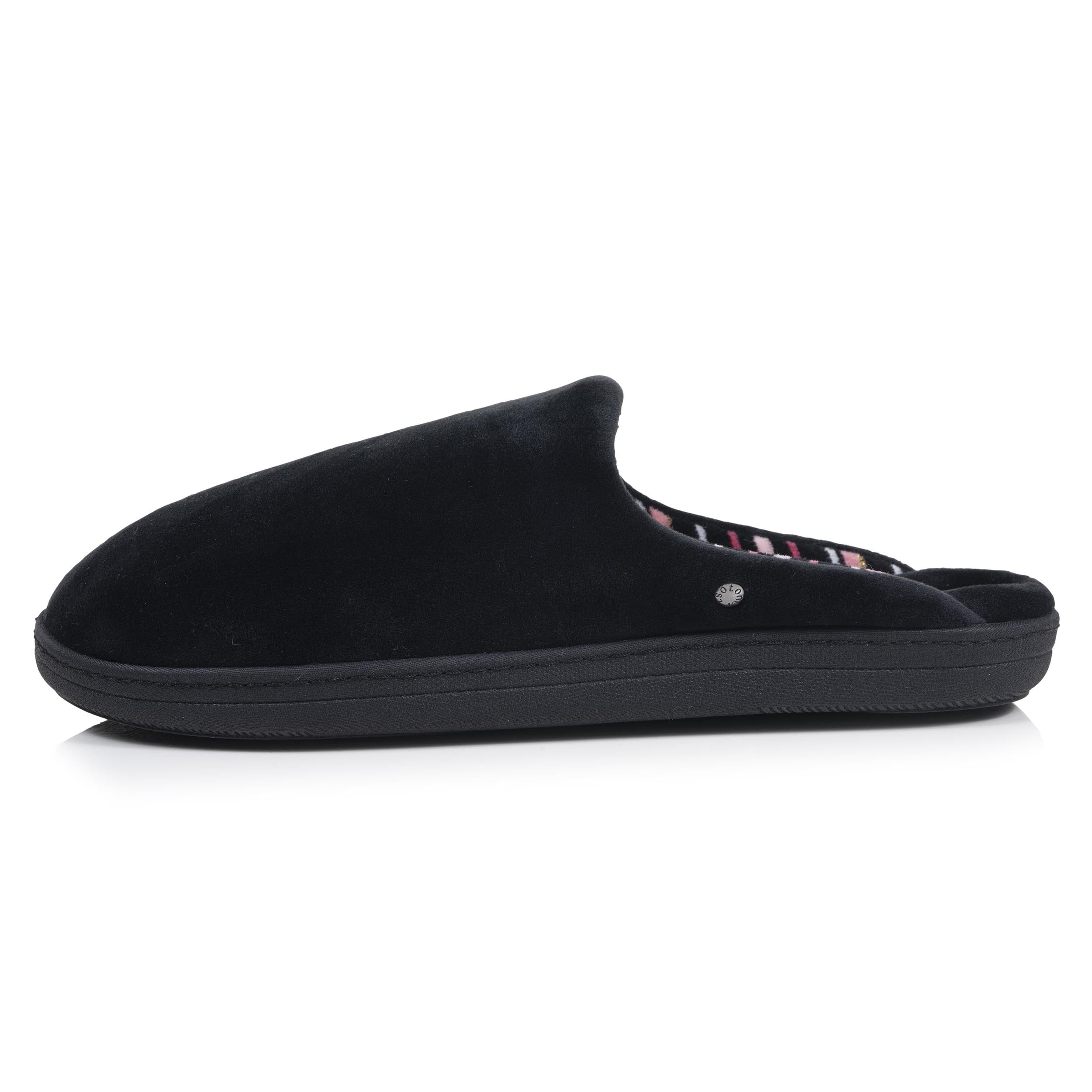 isotoner-chaussons-mules-femme-noir-rayures-roses image 3