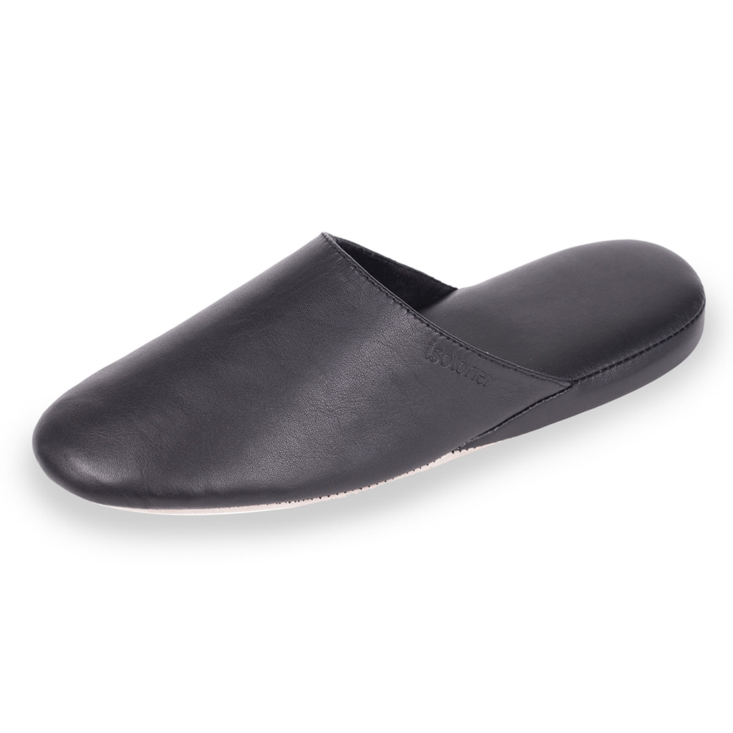 isotoner-chaussons-mules-cuir-homme-noir image 1