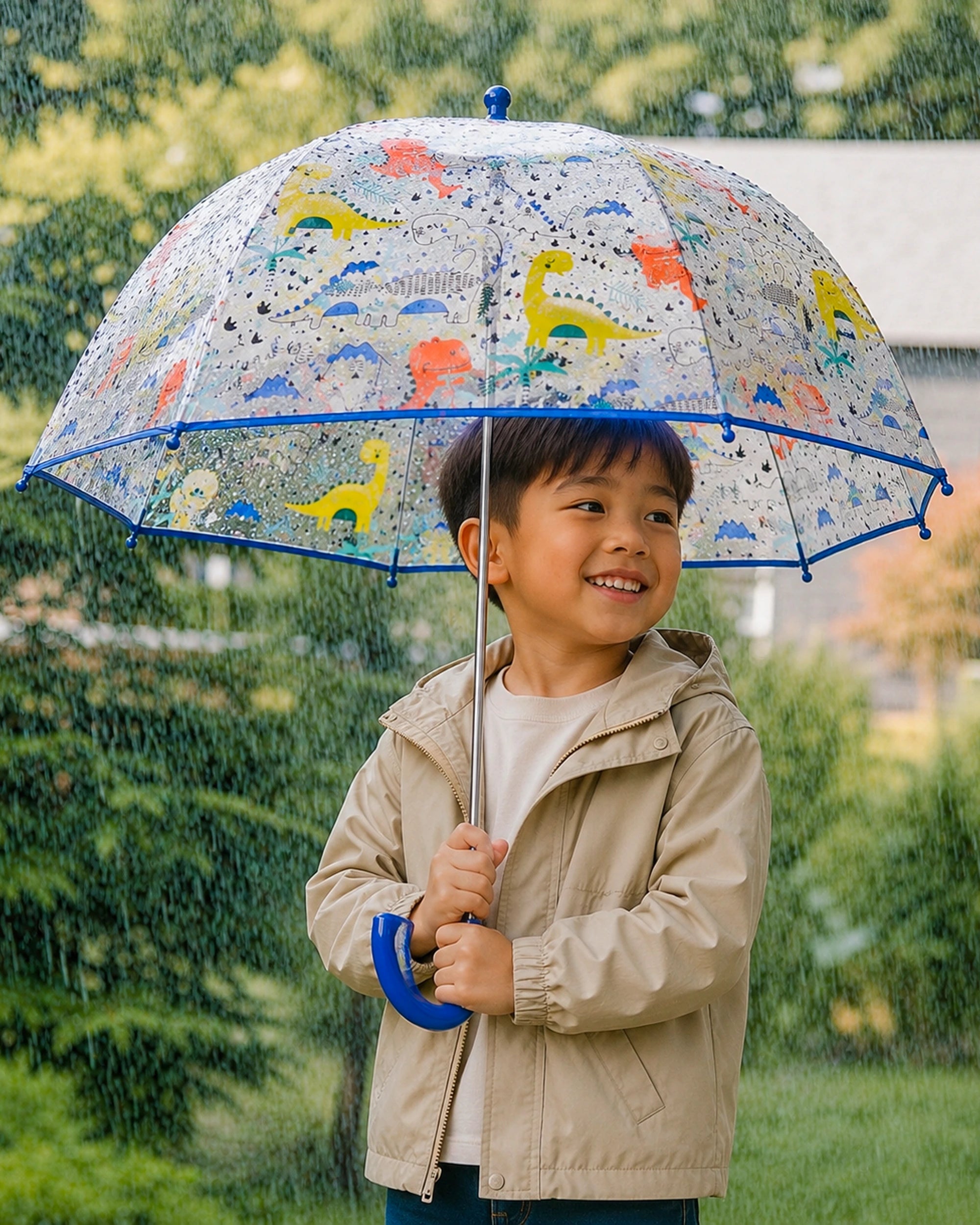 isotoner-parapluie-enfant-transparent-dinosaure-cloche-320g image 2