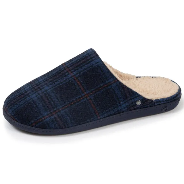 isotoner-chaussons-mules-homme-tartan-bleus-vo-te-plantaire image 1