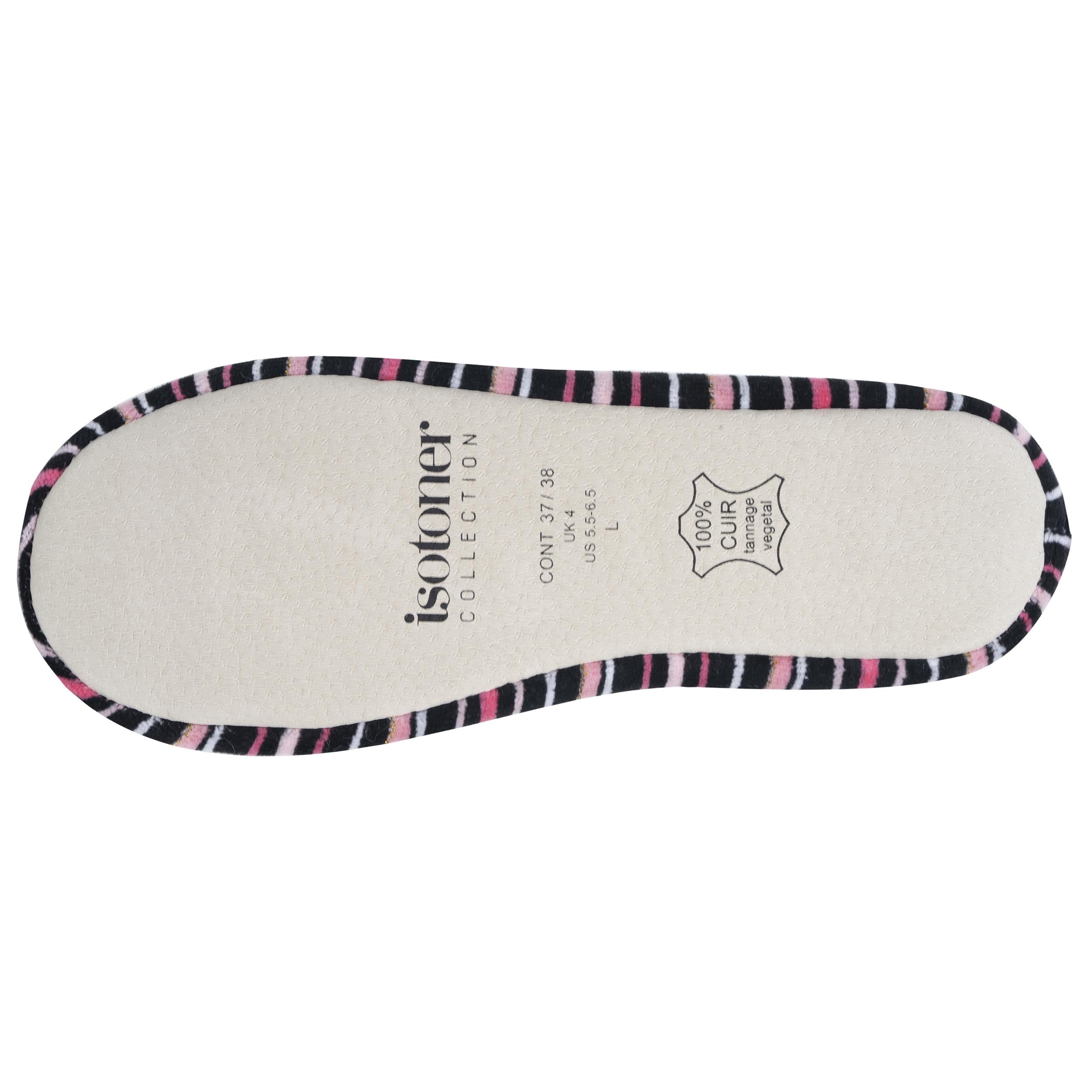 isotoner-chaussons-ballerines-femme-grand-n-ud-rayures-rose image 5