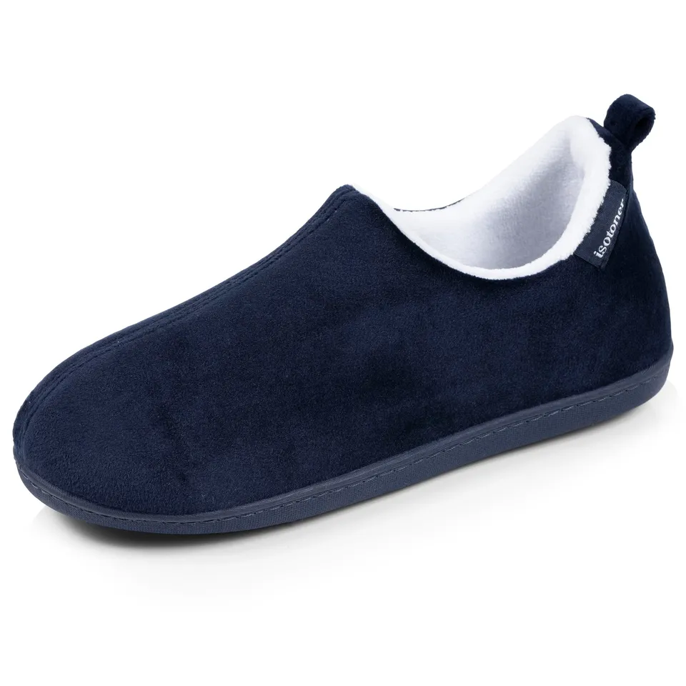 isotoner-chaussons-bottillons-bas-femme-marine-microvelours image 1