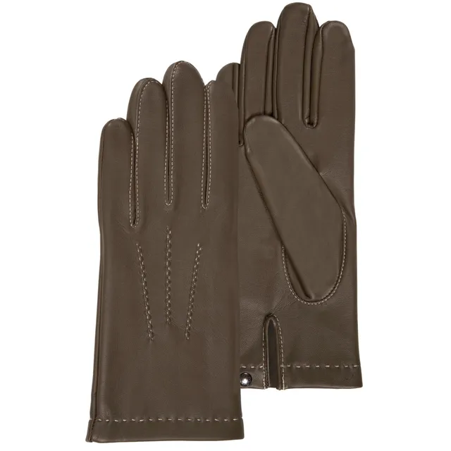 isotoner-gants-femme-cuir-d-agneau-olive-3-baguettes-doubl-s-soie image 1
