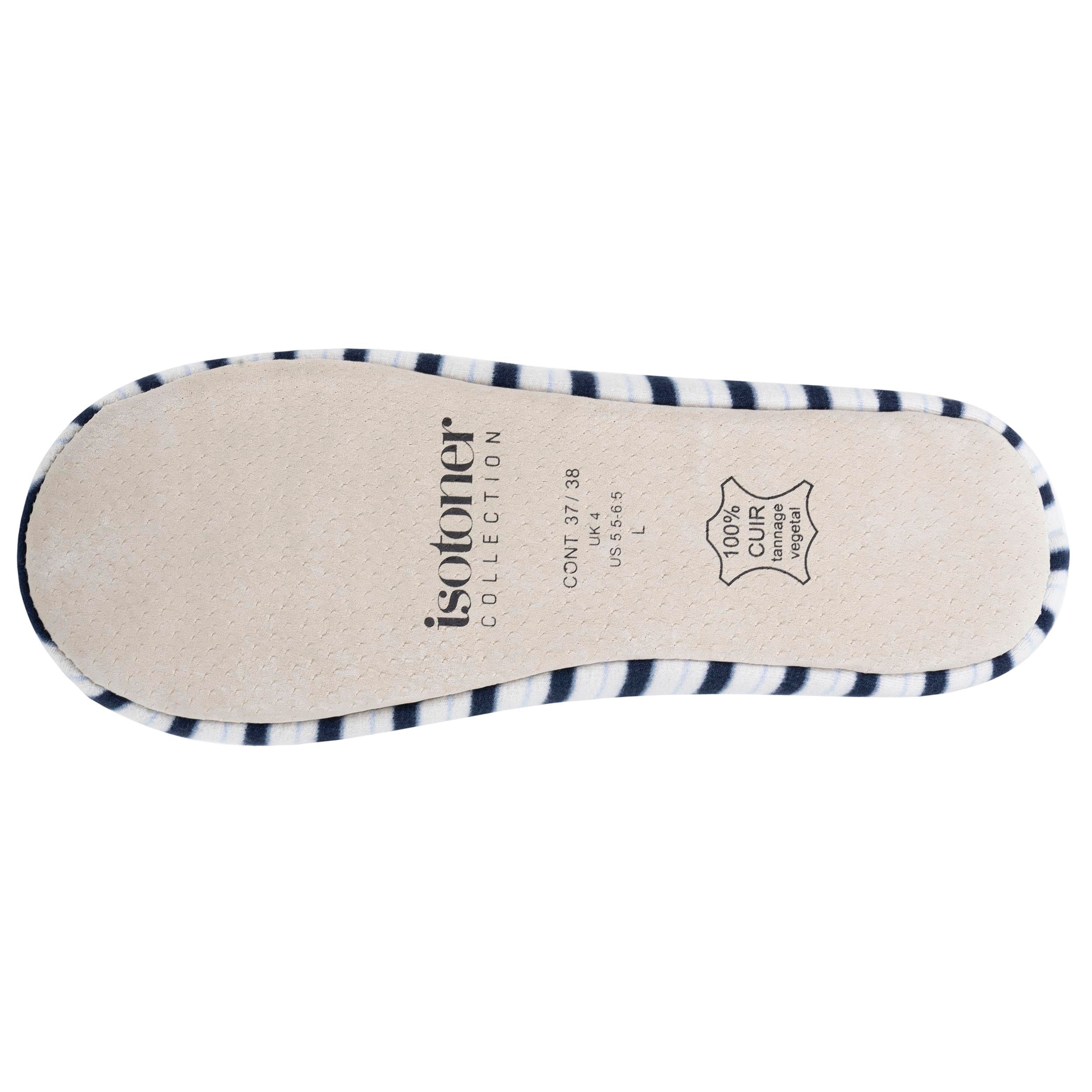 isotoner-chaussons-ballerines-femme-n-ud-rayures-bleues image 5