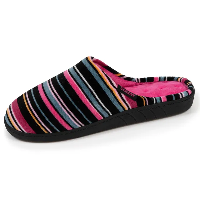 isotoner-chaussons-mules-femme-rayures-roses-m-moire-de-forme image 1
