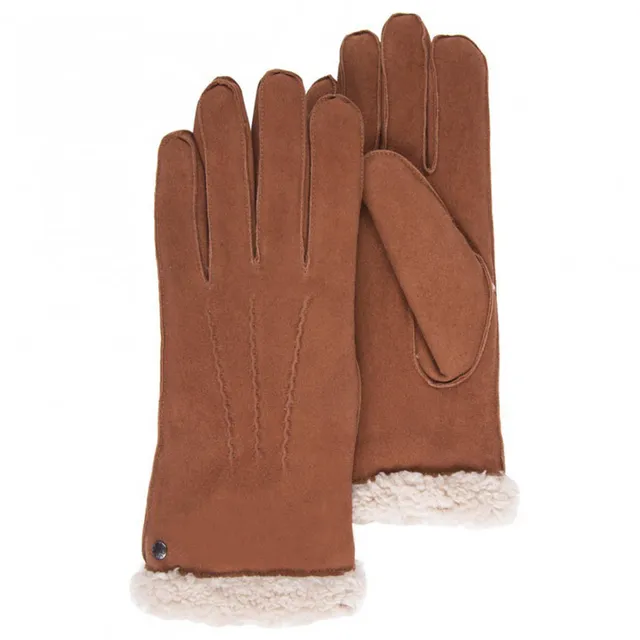 isotoner-gants-femme-cuir-velours-fourr-s-cognac image 1