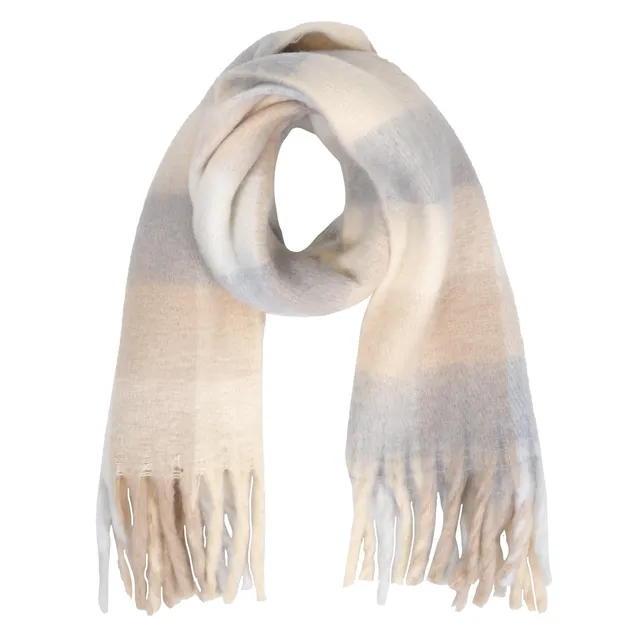 isotoner-charpe-plaid-femme-avec-franges-beige-gris image 1