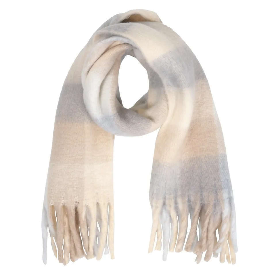isotoner-charpe-plaid-femme-avec-franges-beige-gris image 1