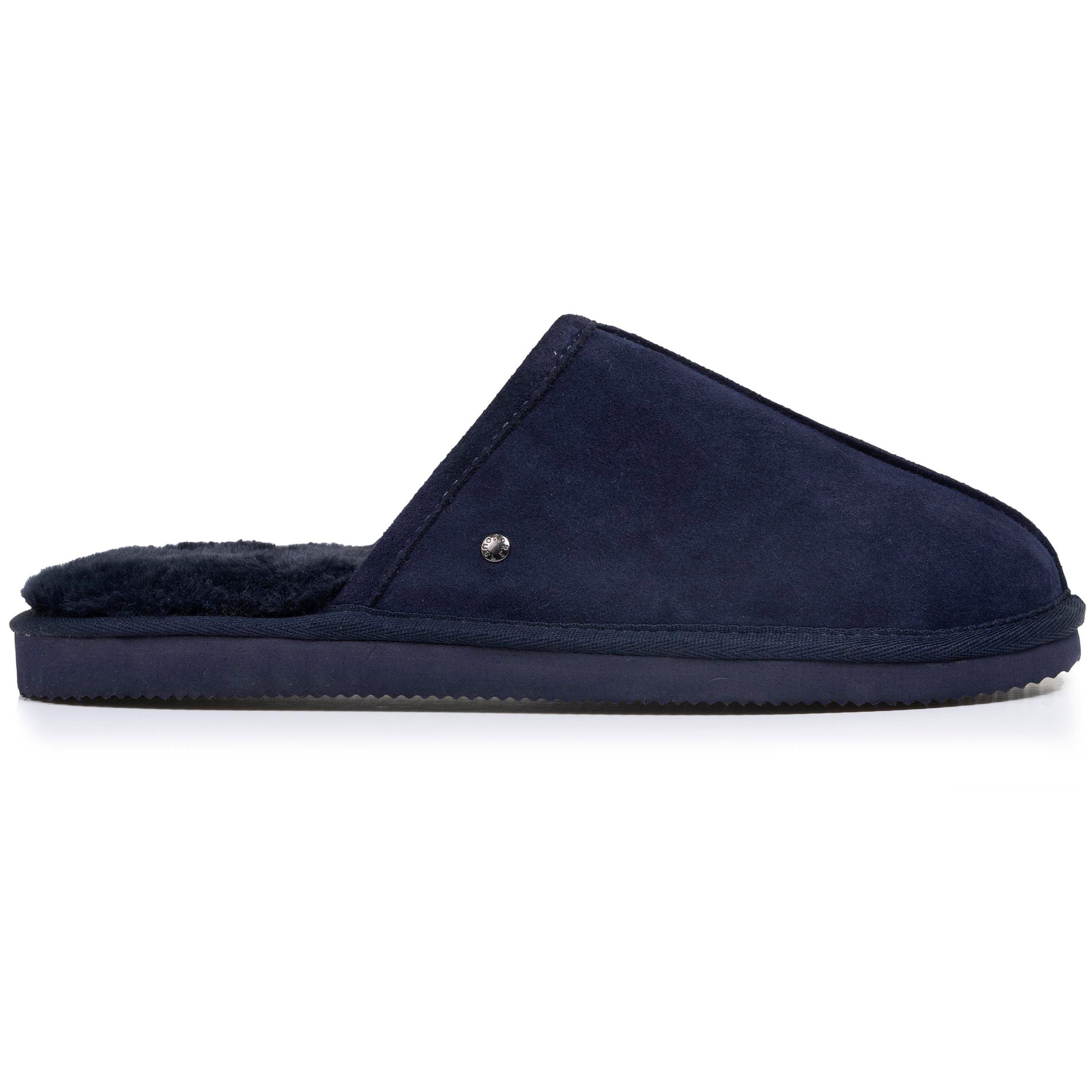isotoner-chaussons-mules-homme-cuir-marine-fourr-es image 8