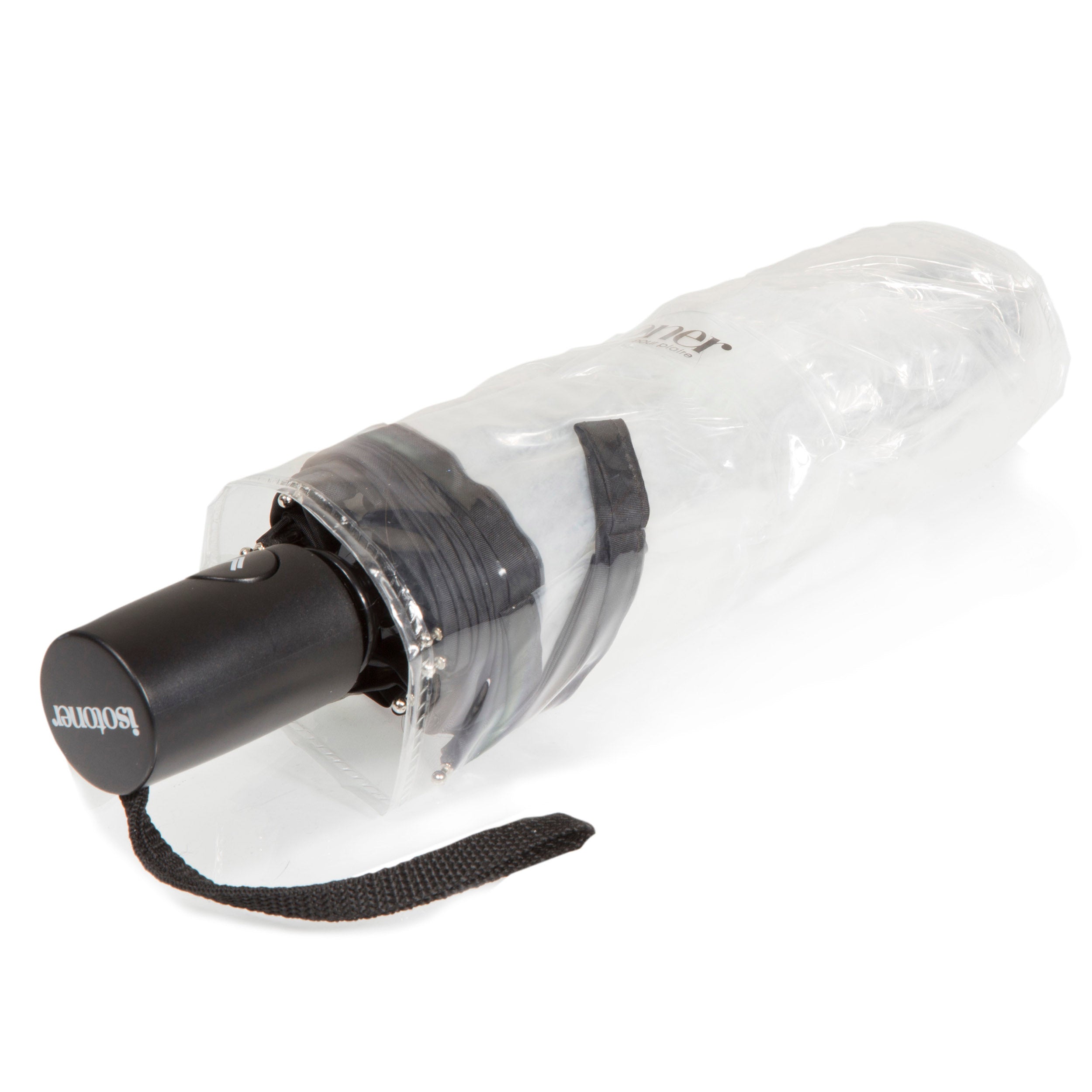 isotoner-parapluie-transparent-pvc-noir-pliant image 1