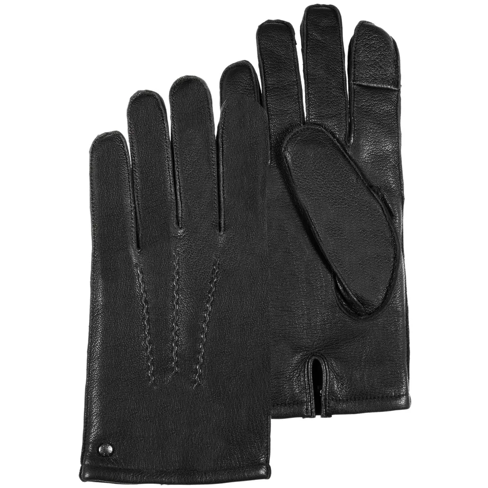 isotoner-gants-cuir-homme-noir-3-baguettes-tactiles image 1