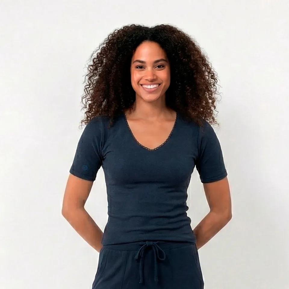 isotoner-t-shirt-manches-courtes-femme-marine-chin-col-v image 1
