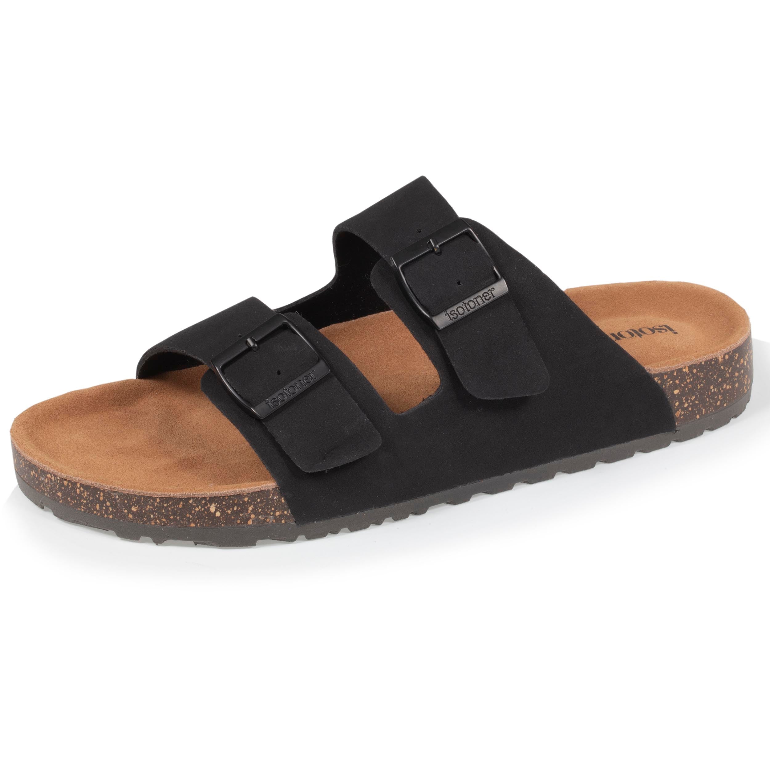 isotoner-mules-sandales-femme-double-bride-noir image 1