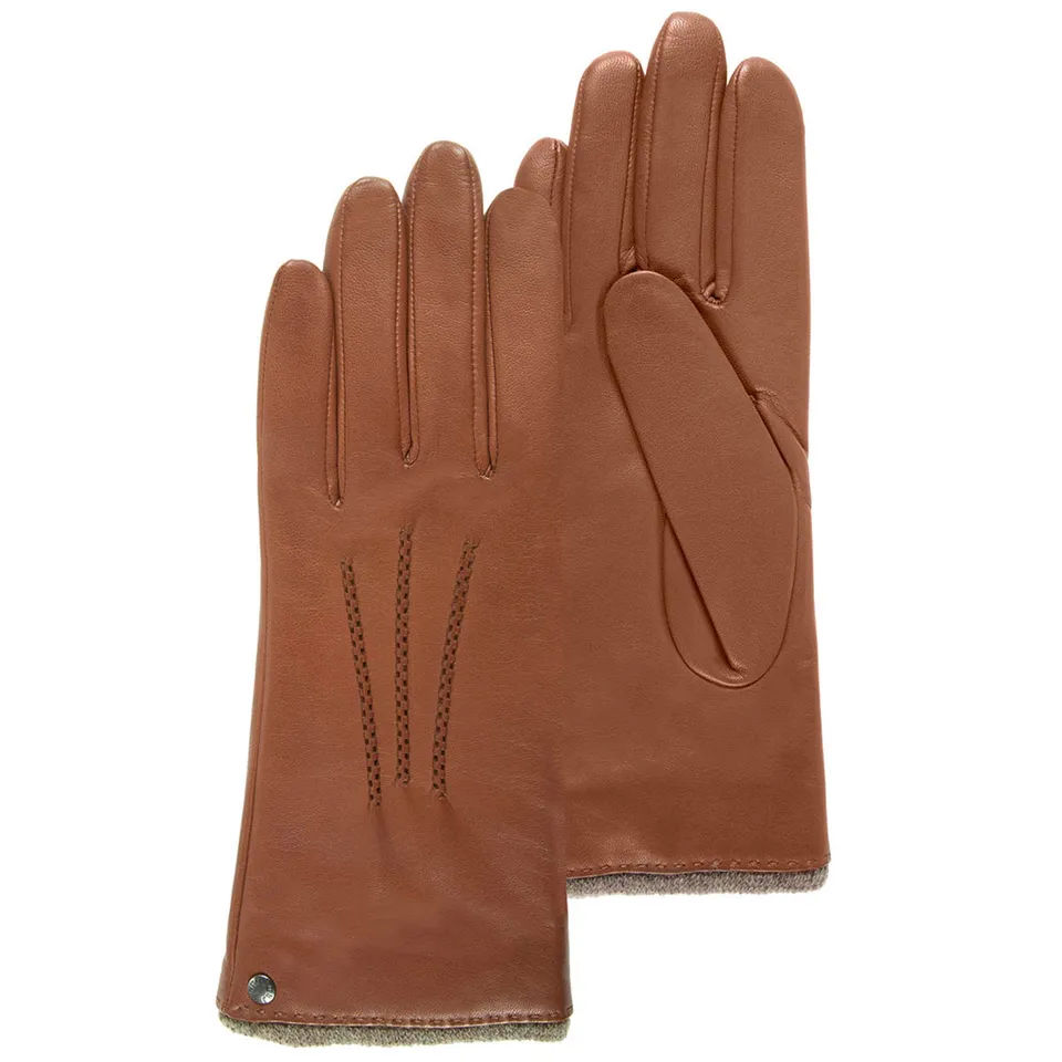 isotoner-gants-femme-cuir-chaud-cognac-agneau-3-baguettes image 1