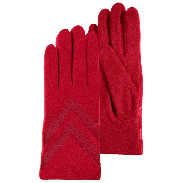 isotoner-gants-femme-tactiles-laine-rouge-chevrons image 1