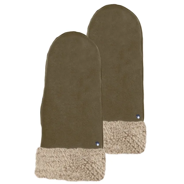 isotoner-moufles-femme-cuir-fourrure-olive image 1