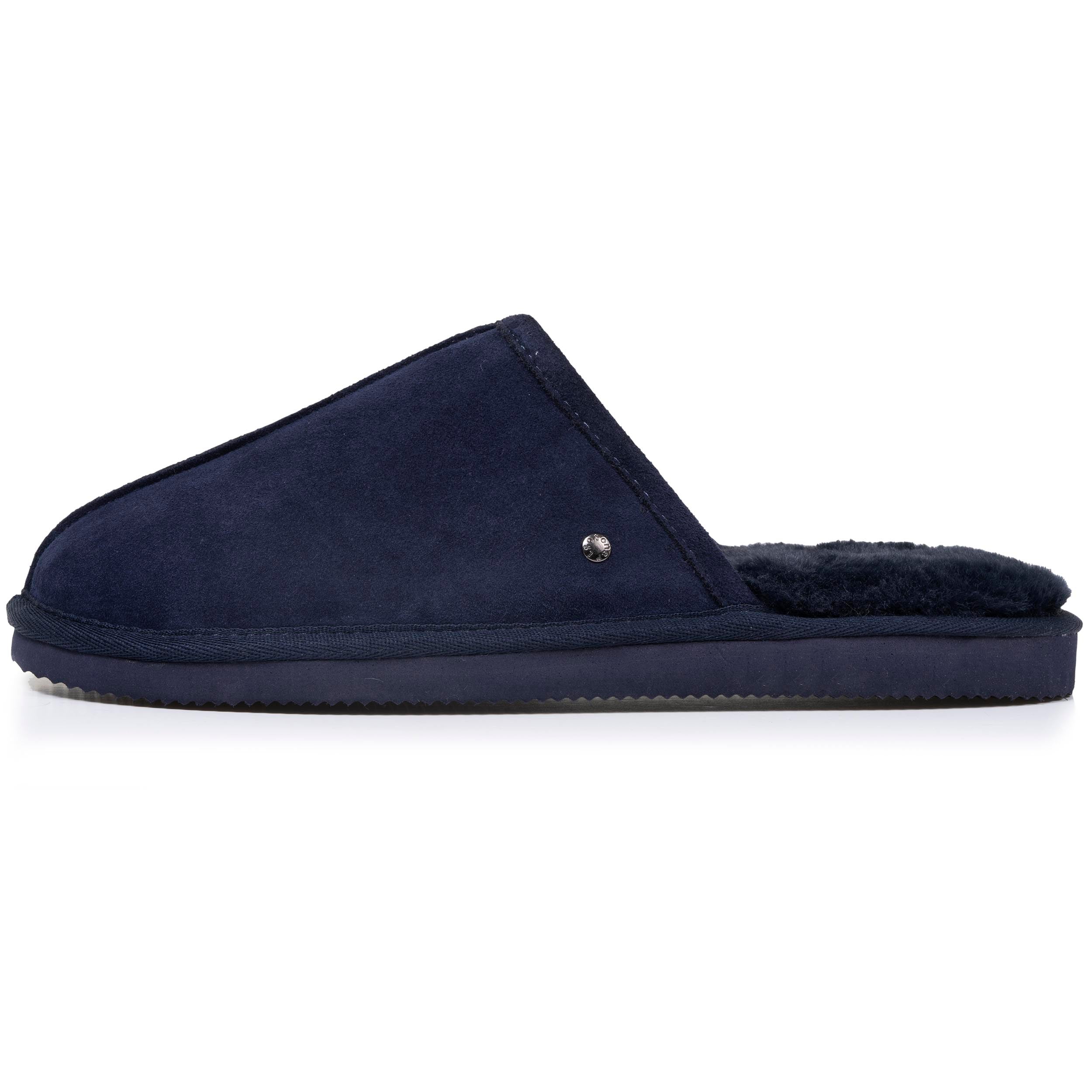 isotoner-chaussons-mules-homme-cuir-marine-fourr-es image 4