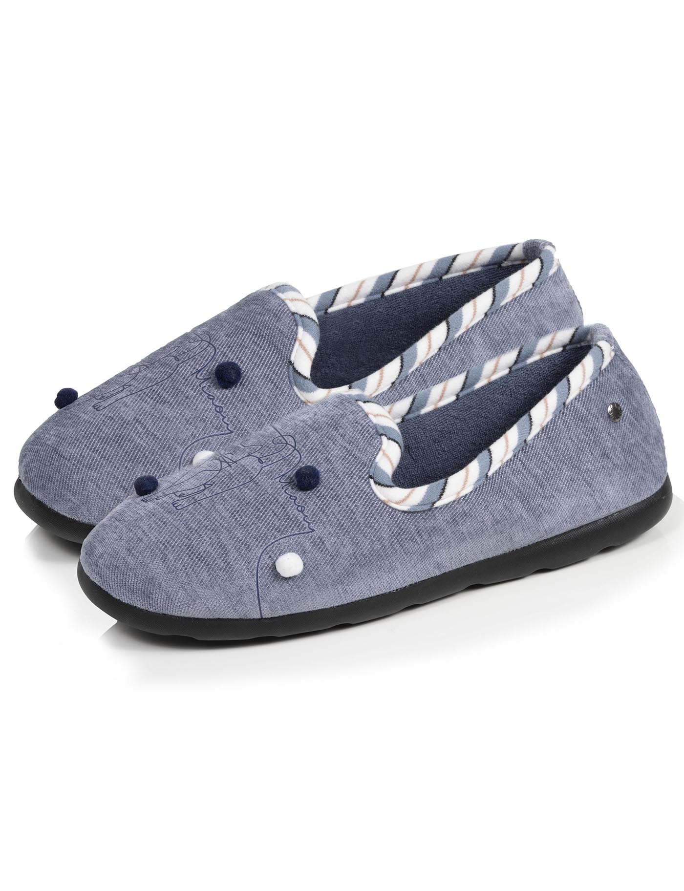 isotoner-chaussons-slippers-femme-bleu-denim-chat image 6