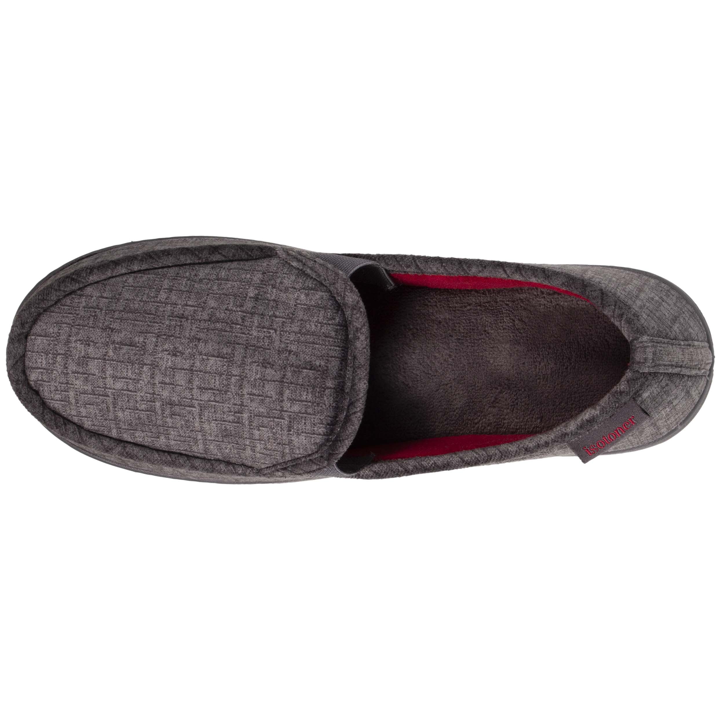 isotoner-chaussons-mocassins-homme-gris-rouge image 2