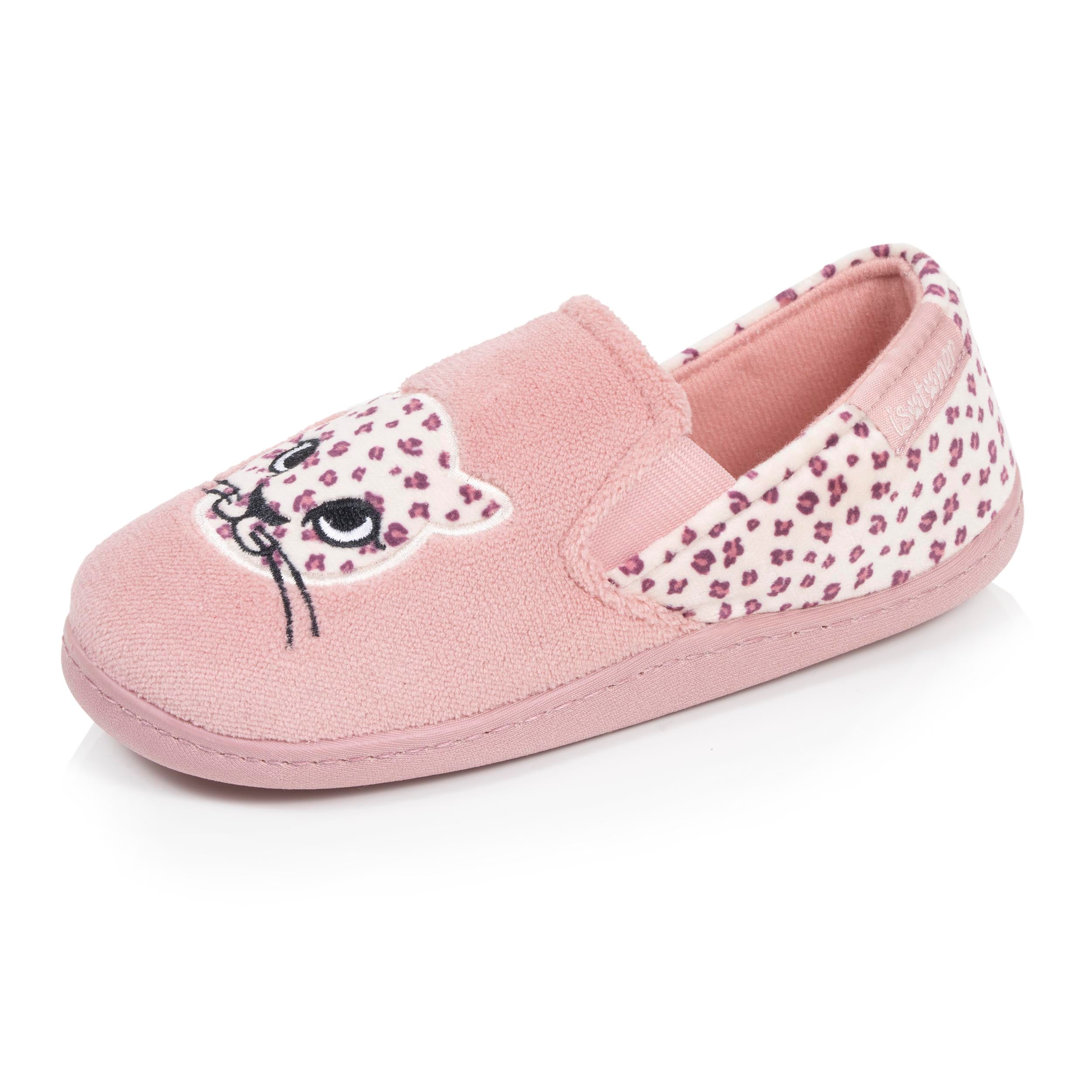 isotoner-chaussons-mocassins-enfant-rose-l-opard image 1