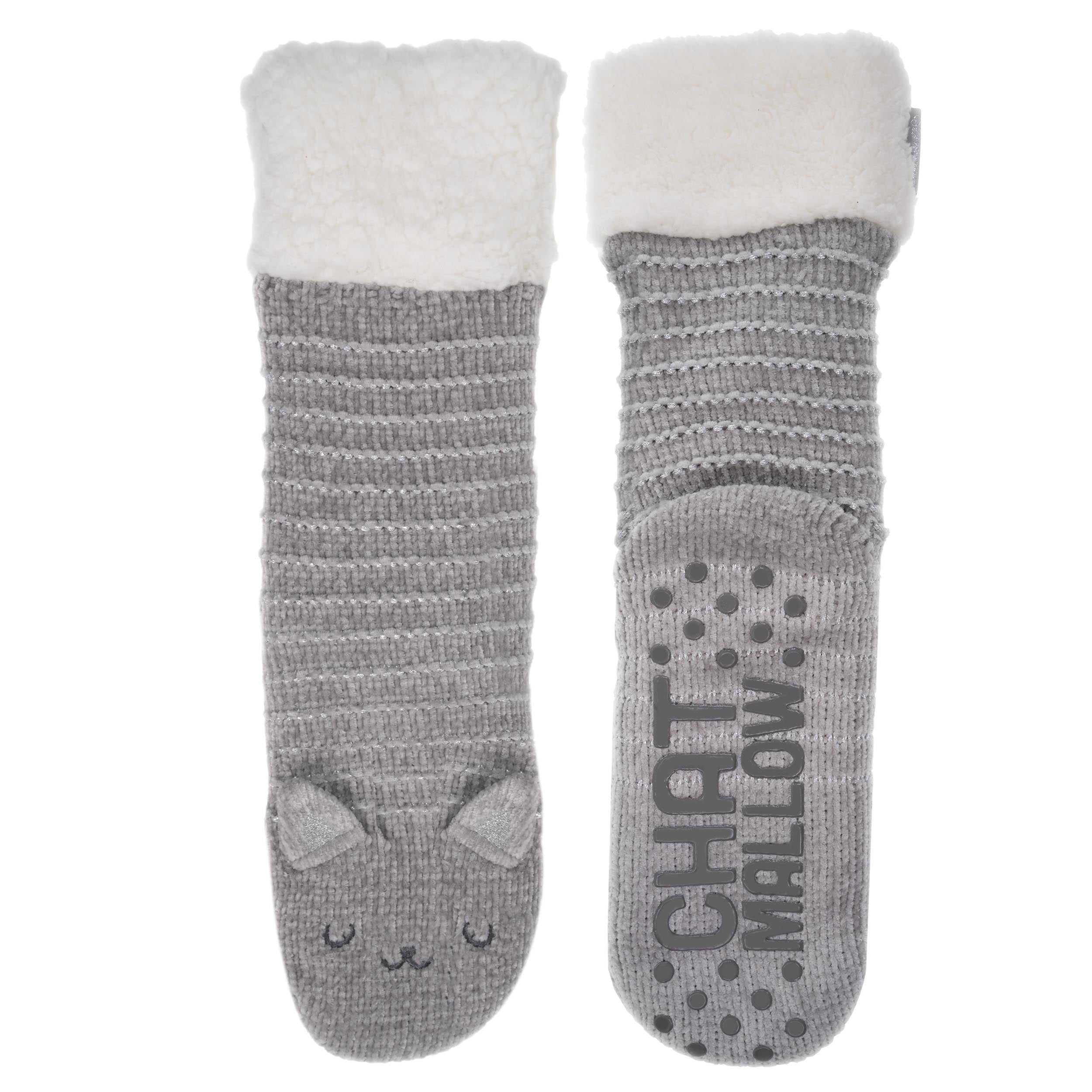 isotoner-chaussettes-fourr-es-femme-chat-gris-sherpa image 2