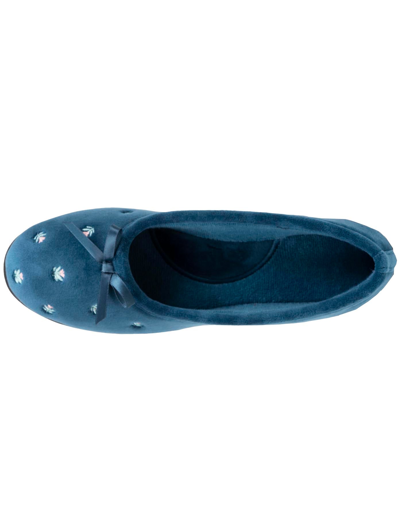 isotoner-chaussons-ballerines-femme-bleu-canard-fleurs-velours image 7