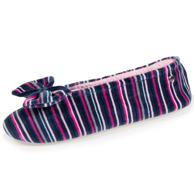 isotoner-chaussons-ballerines-femme-rayures-bleues image 1