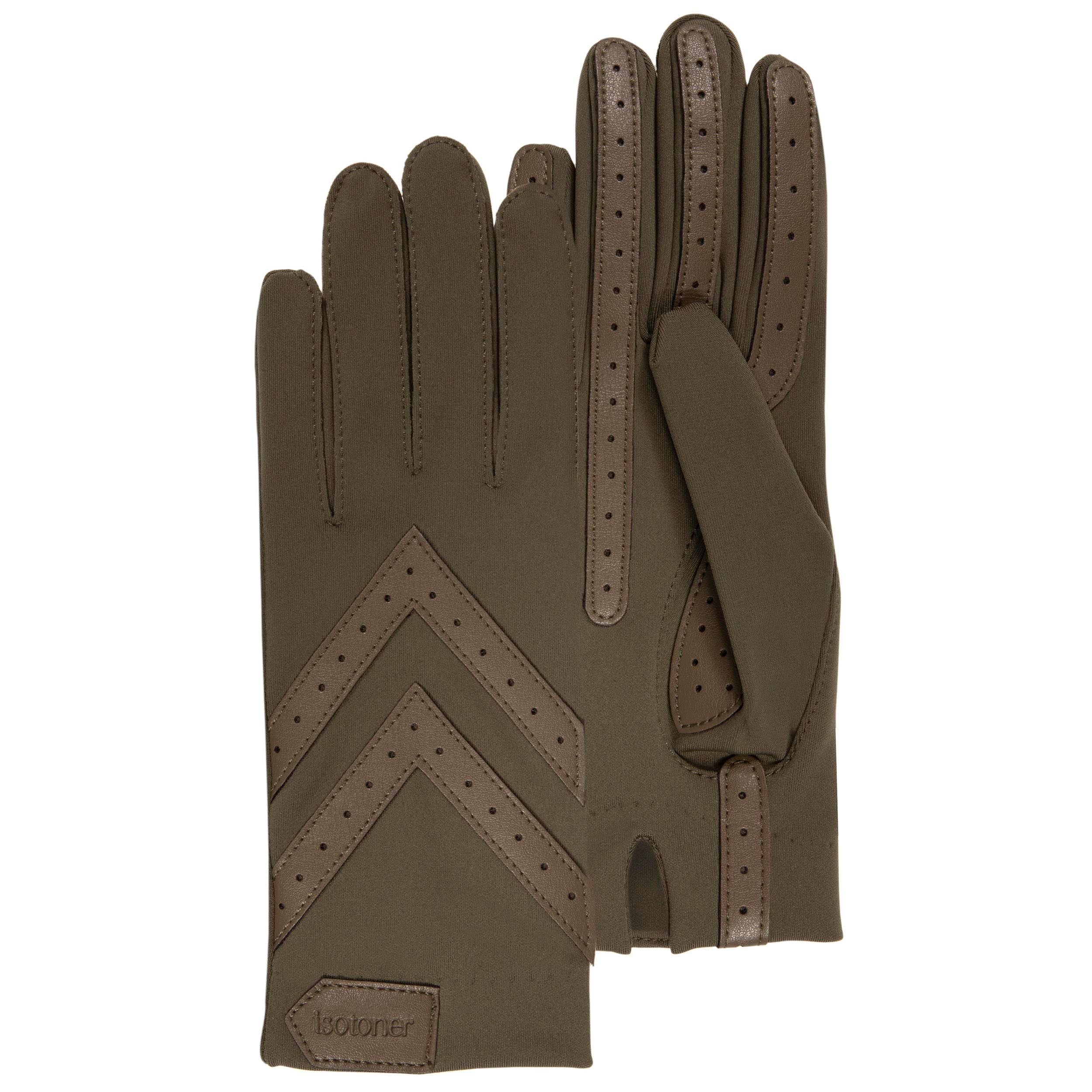isotoner-gants-femme-tissu-extensible-recycl-olive-tactile image 1
