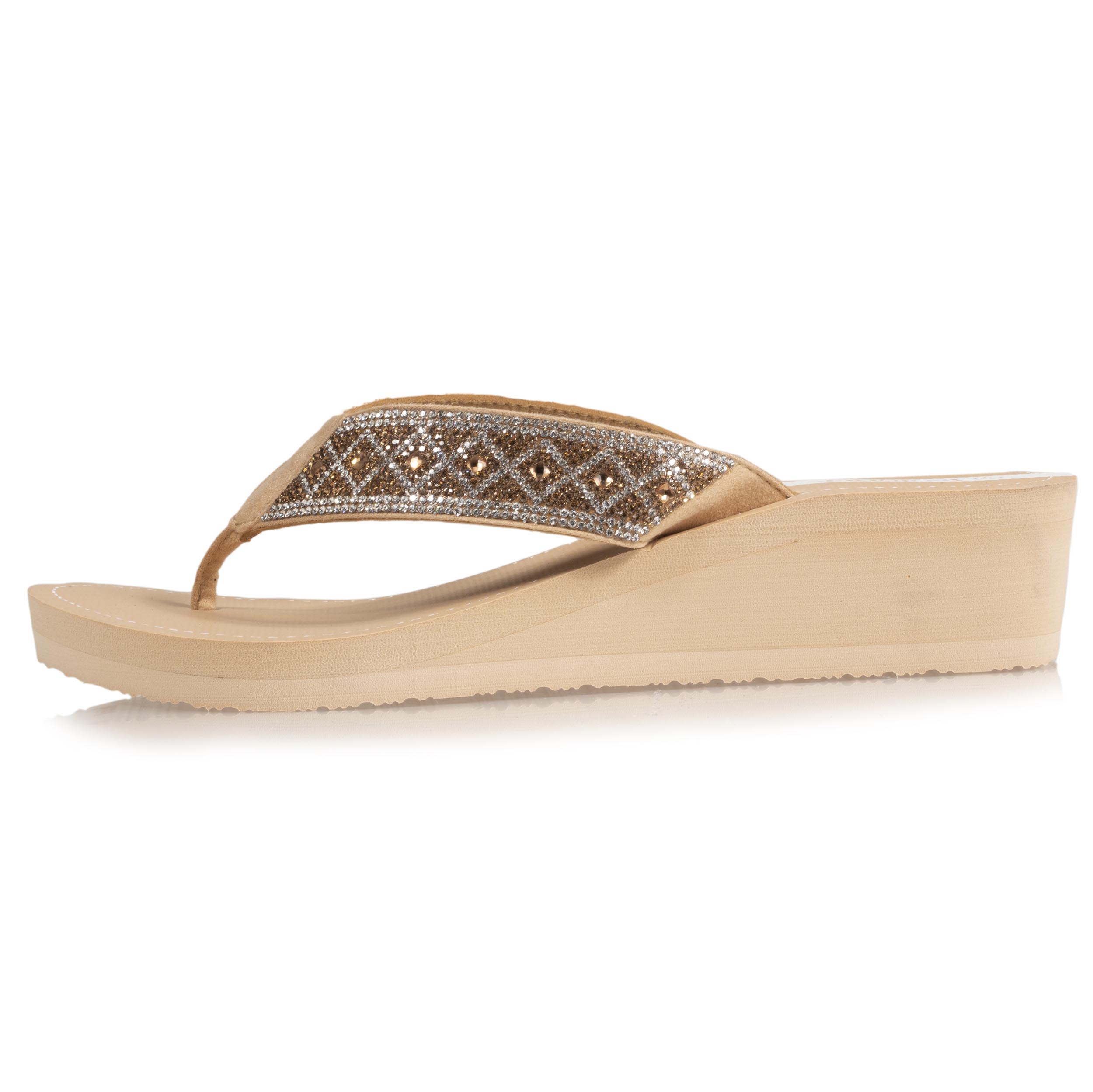 isotoner-tongs-femme-talon-paillettes-beige-4-cm image 4