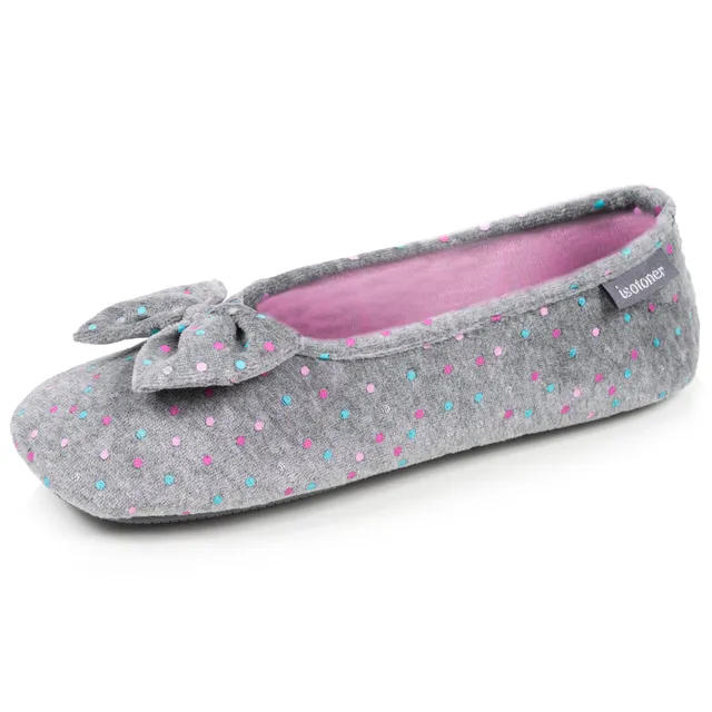 isotoner-chaussons-ballerines-femme-pois-gris-m-moire-de-forme image 1